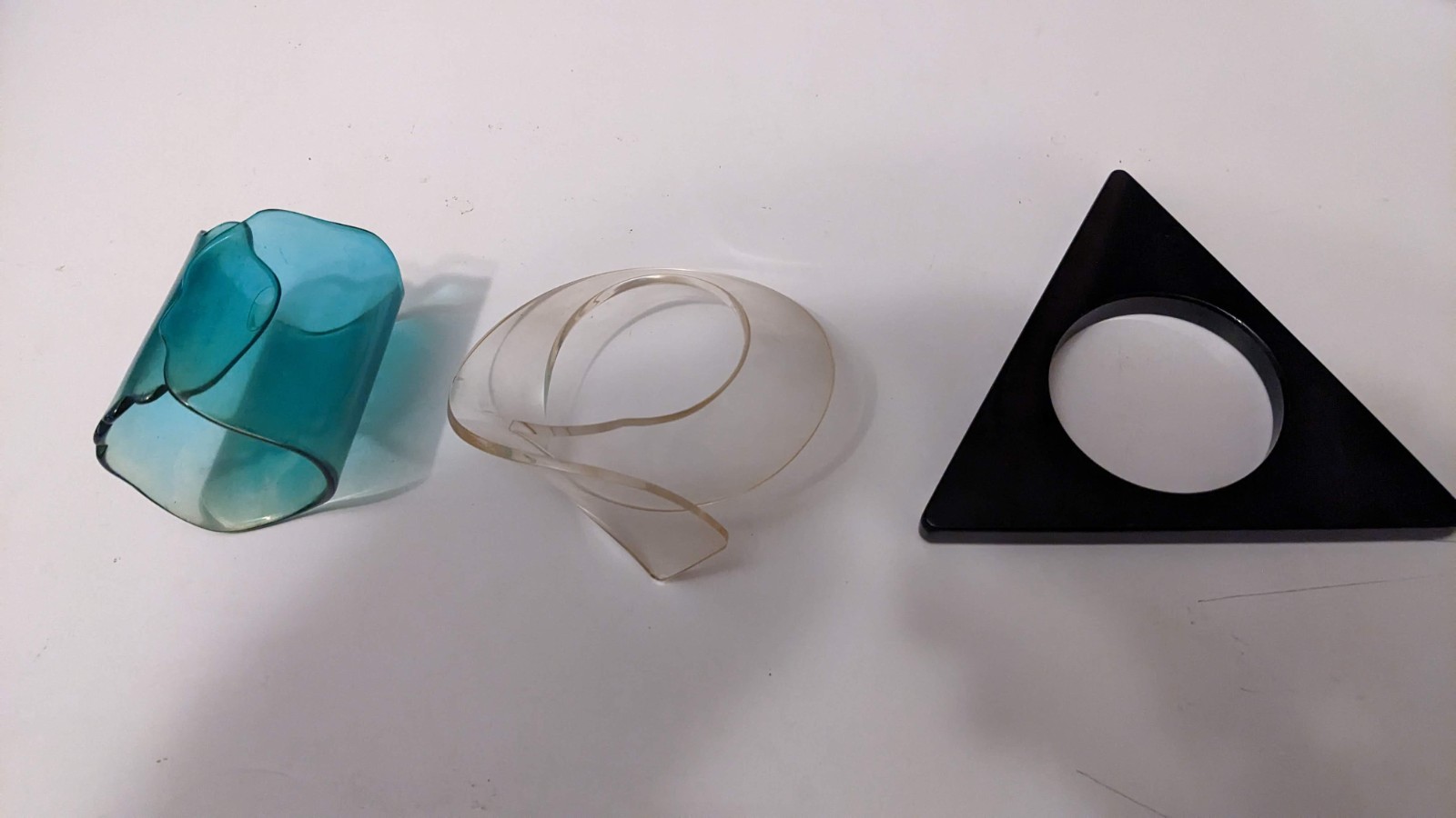 3 x Vintage Acrylic Cuff Bracelets Black, Blue and Clear