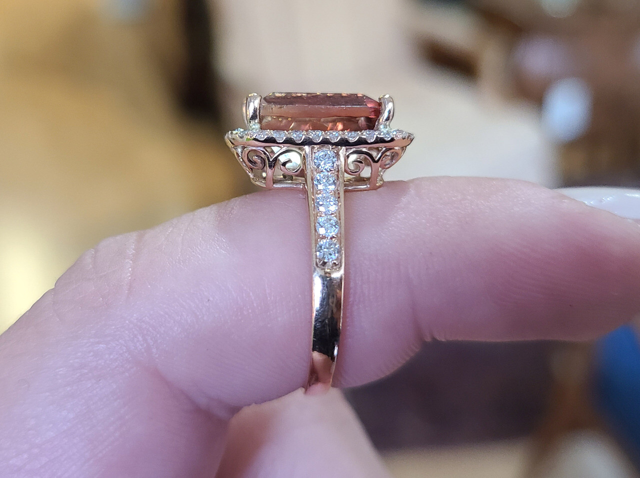Estate 14k Rose Gold 3.8cttw Brown Peach Tourmaline Diamond Stunning Ring s 7.5