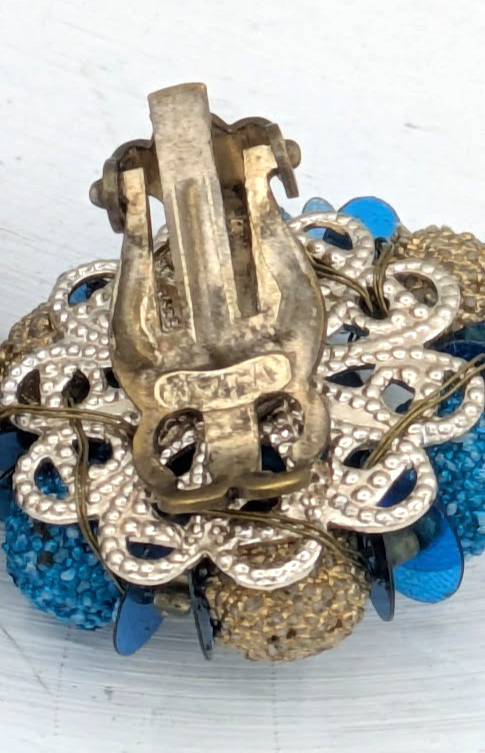 Vintage JAPAN Necklace Earring Set Blue Sugar Bead Floral Cluster