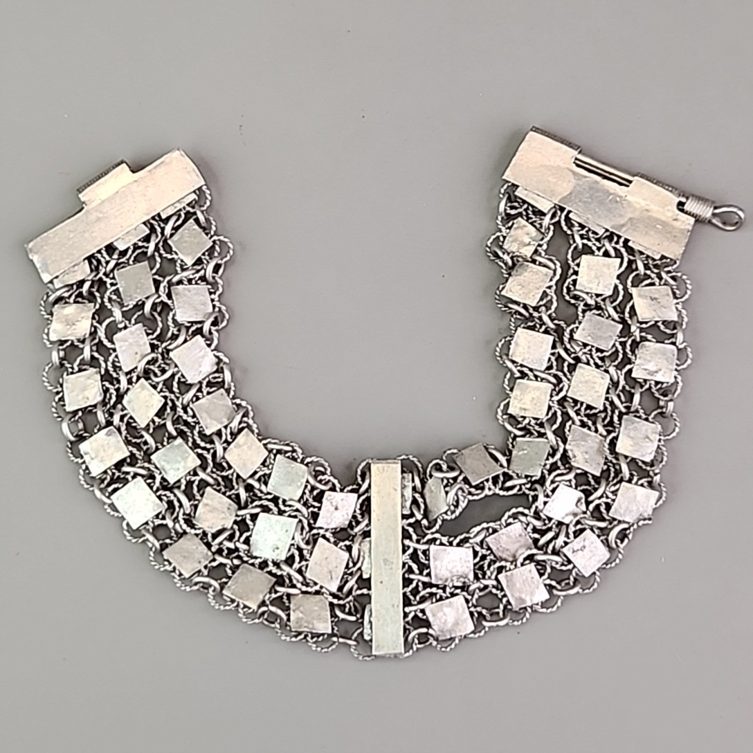 Vintage Cannetille Bracelet Blue Bead Silver Tone Chain Slide Clasp Filigree 6.5