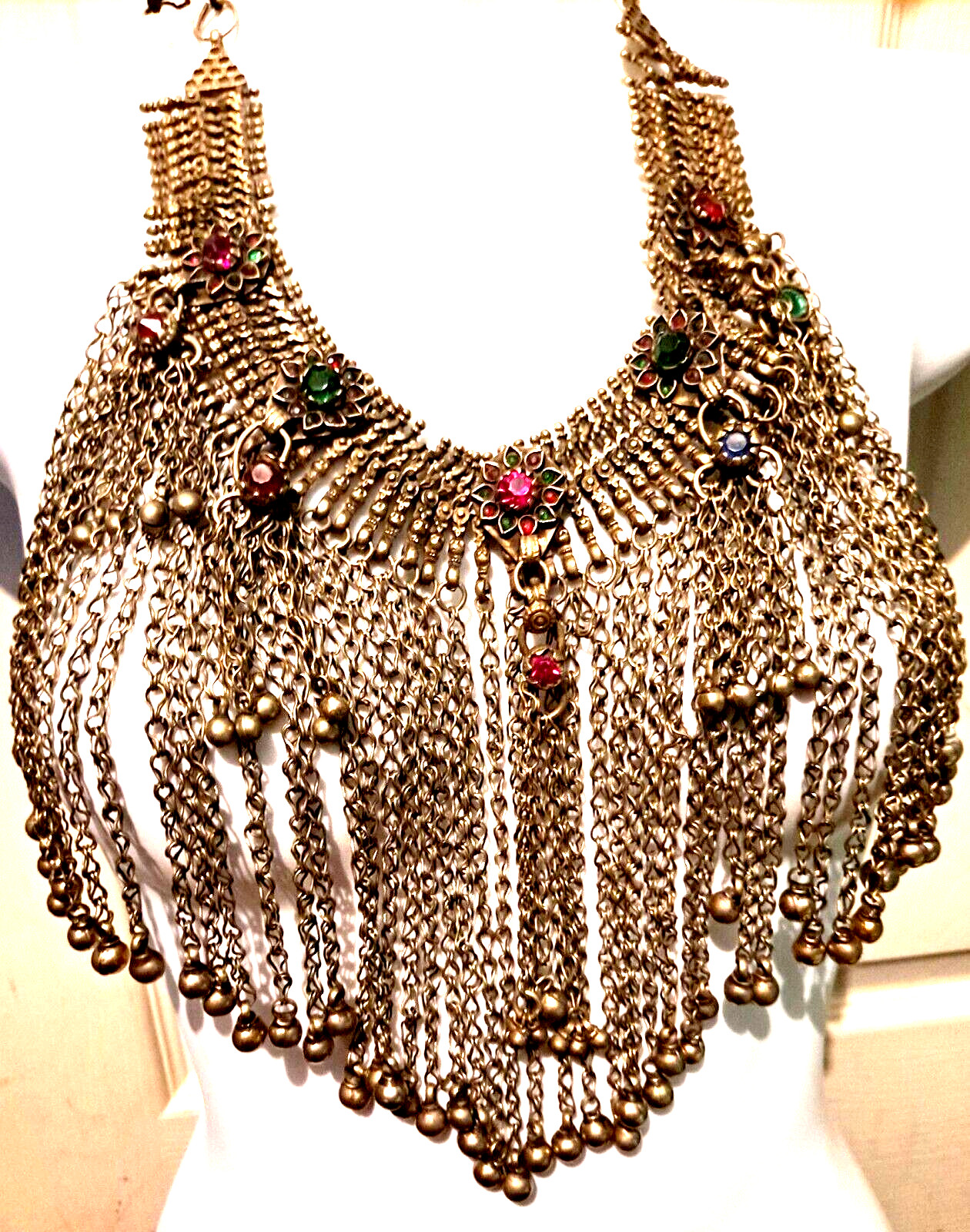 Vint Cascade Afghani Necklace Huge Fringe Afghanistan Necklace Heavy Authentic