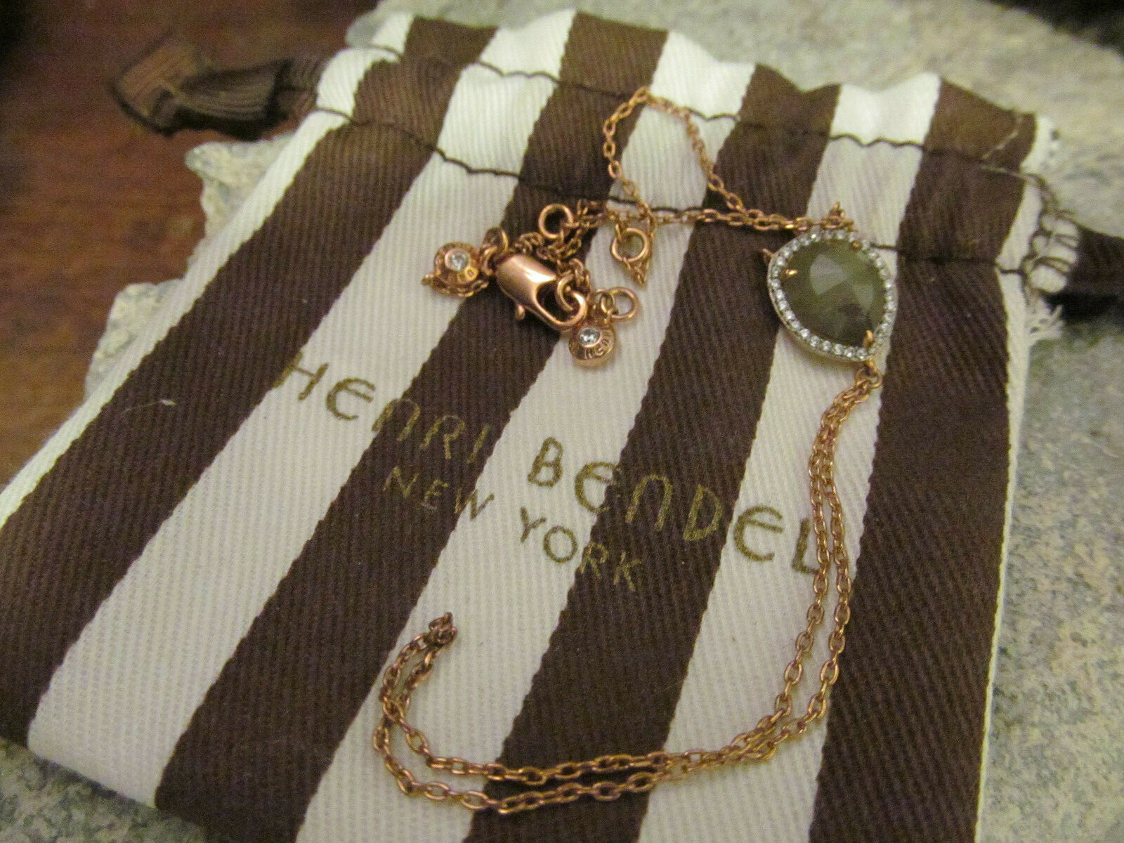 HENRI BENDEL Rose Gold tone Labradorite stone Finger Chain Bracelet