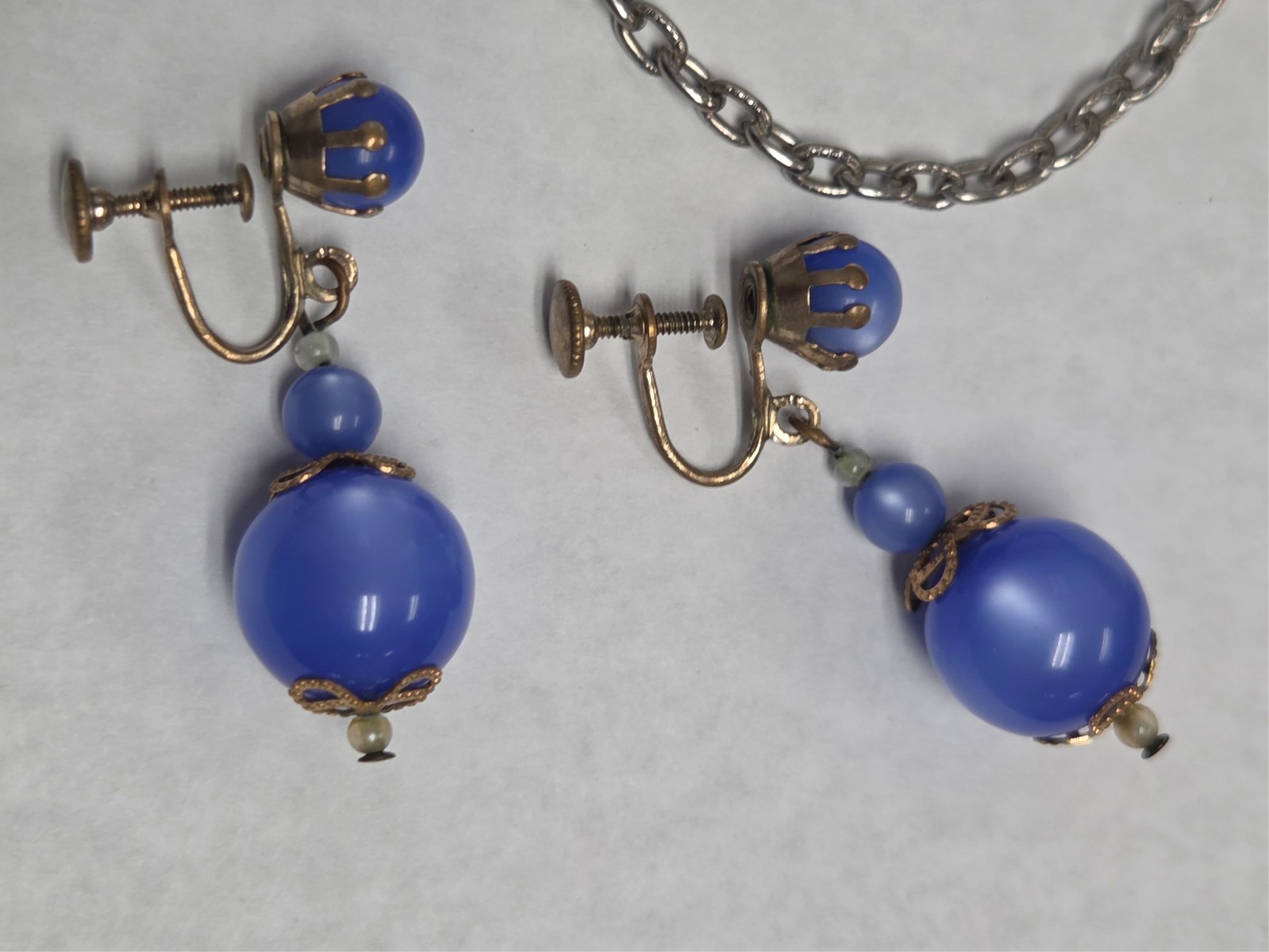 Vintage Blue Costume Jewelry Lot Earrings Brooch Pin Glove Holder Cloak Clasp