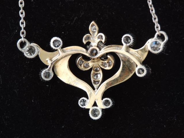 GORGEOUS ART NOUVEAU 18K / 17K GOLD & PLATINUM EUROPEAN CUT DIAMOND NECKLACE