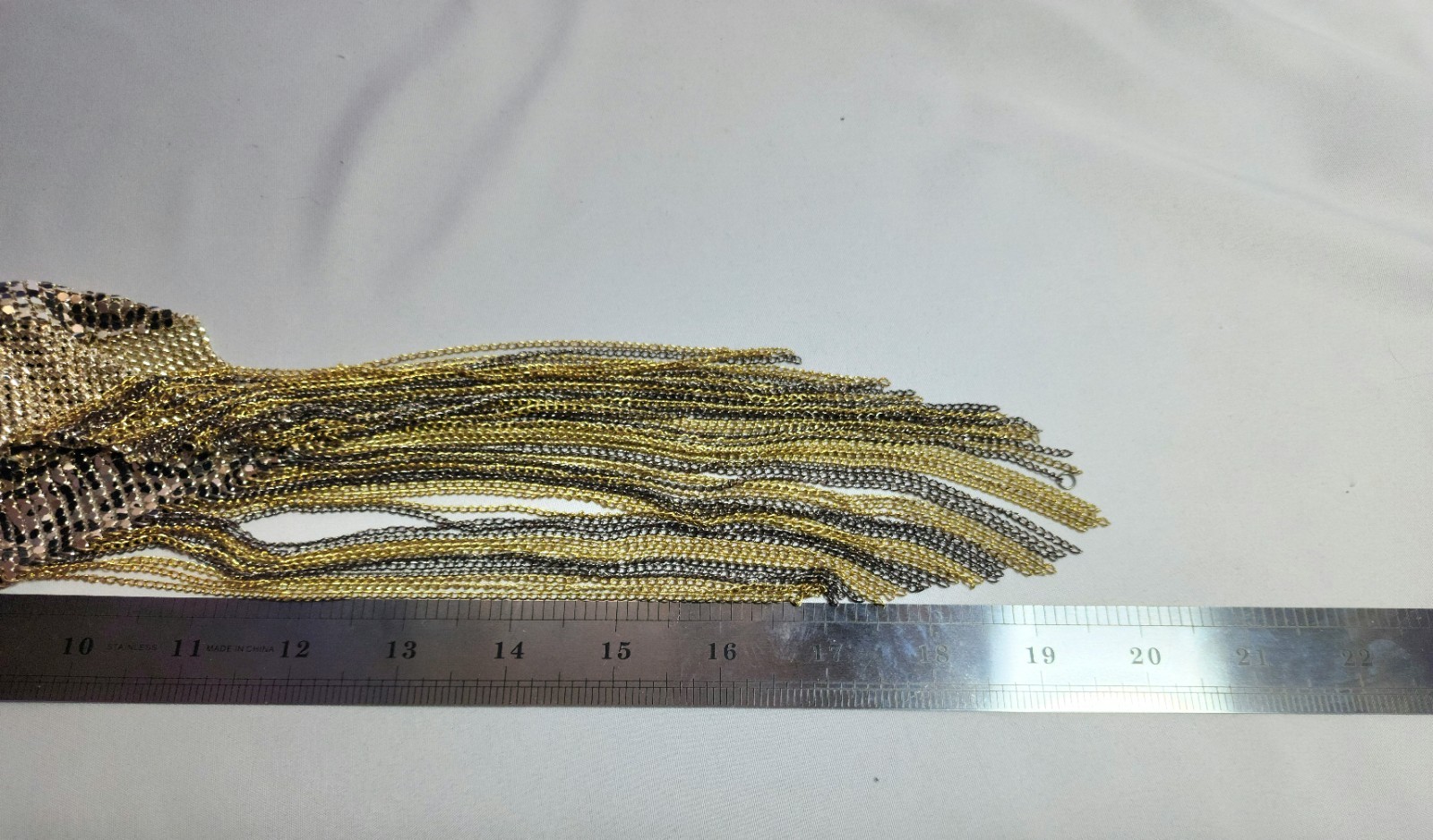 Vintage Gold tone Chainmail Fringe Leopard Statement Necklace 70s