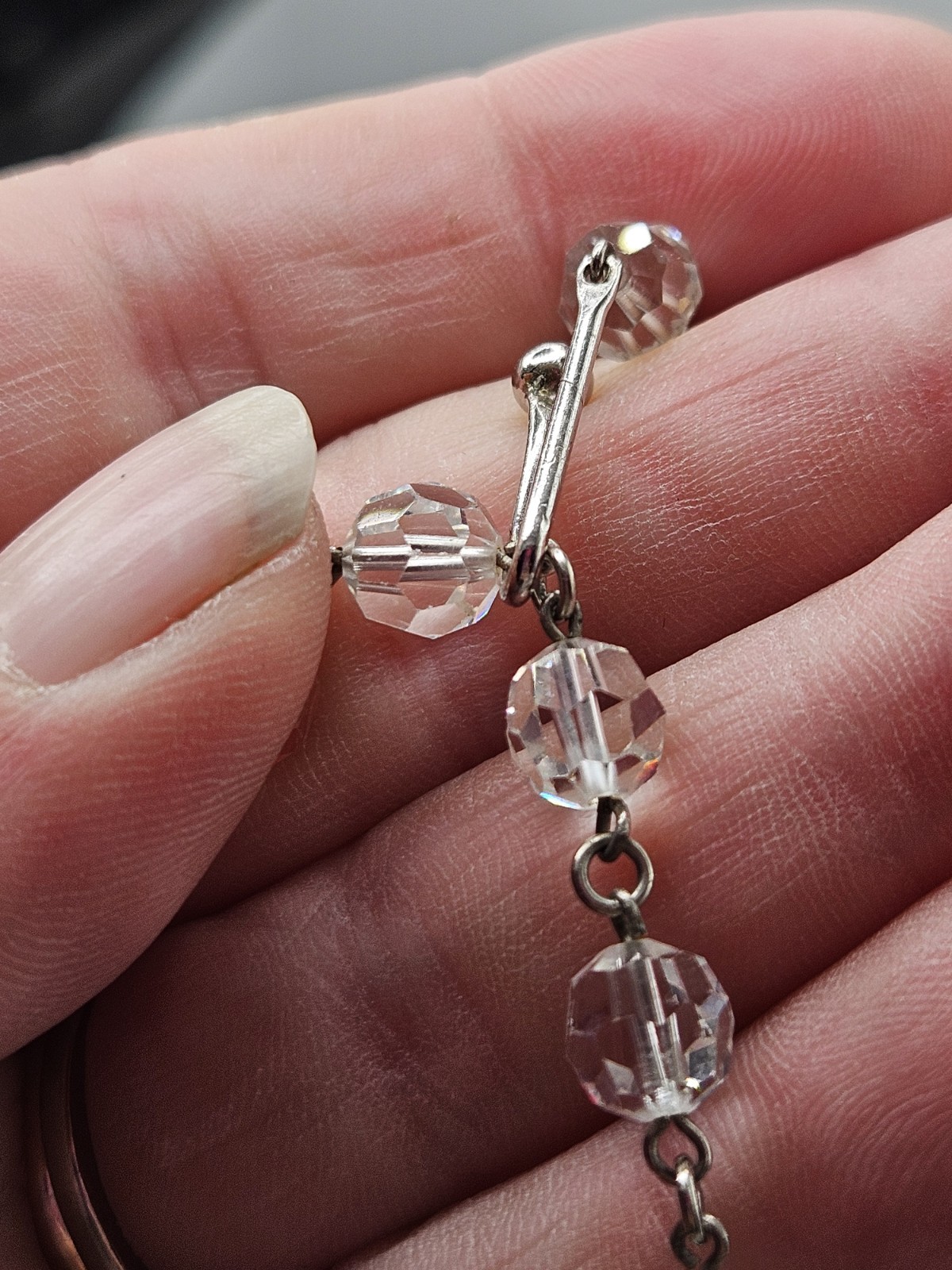 Vintage Faceted Rock Quartz Crystal Beaded Necklace, 16″ To 20″, Unsigned