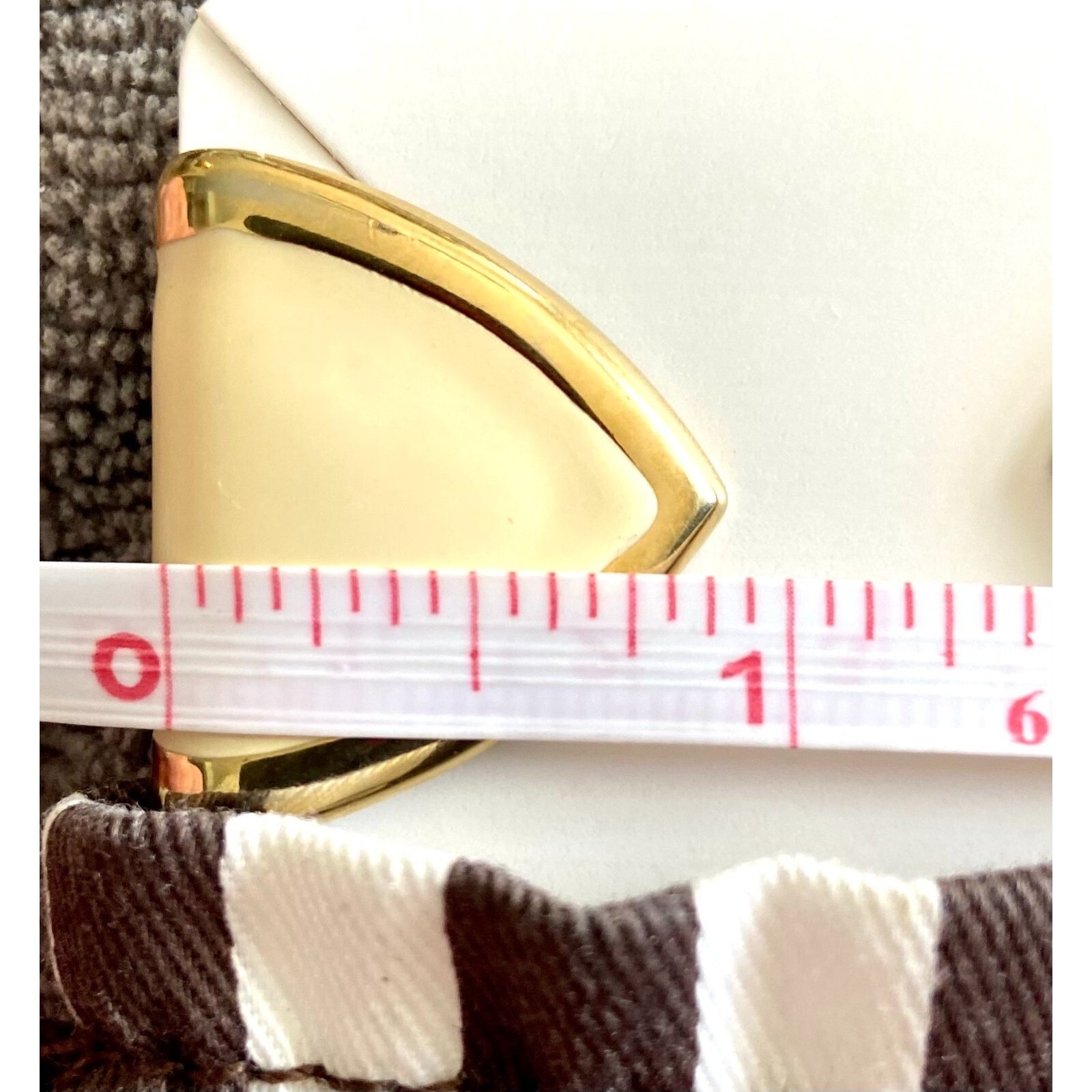 Vintage Monet Gold Tone & Cream Enamel Huggie Earrings from Henri Bendel w/ Bag