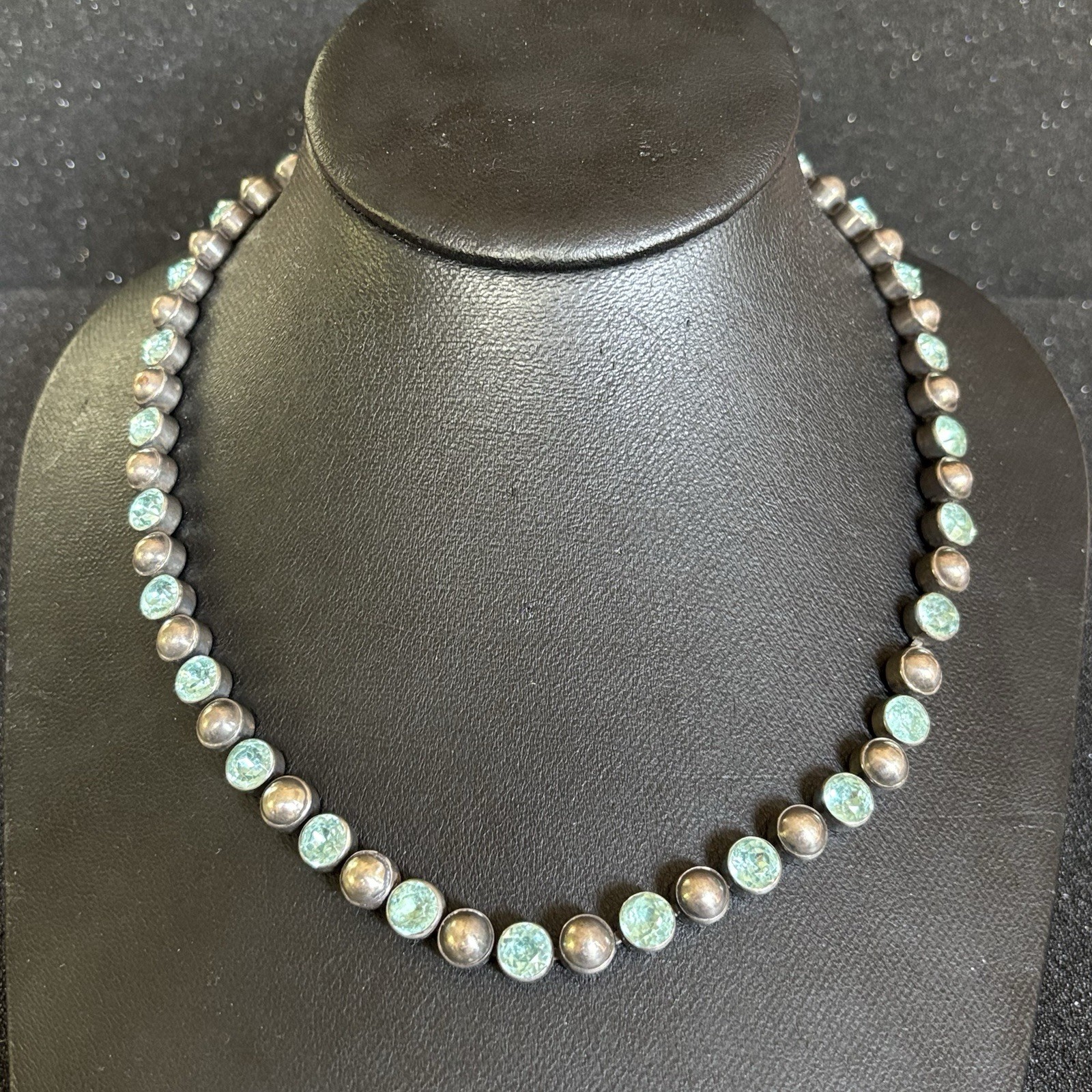 Vintage Sterling Silver Necklace 44g Silver Beads and Blue Stones for Collectors
