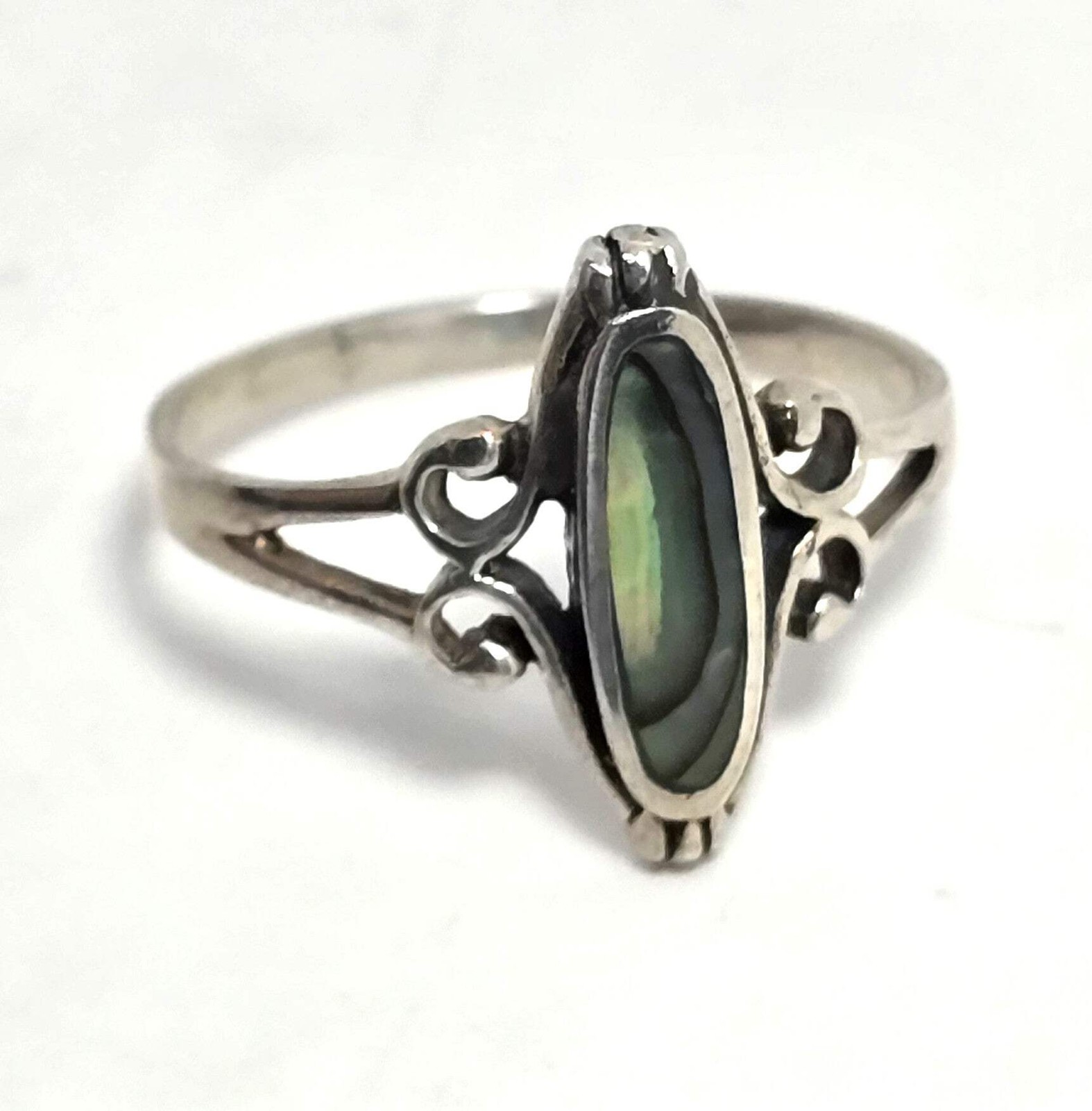 Abalone Paua shell Southwestern signed sterling silver ring size 12