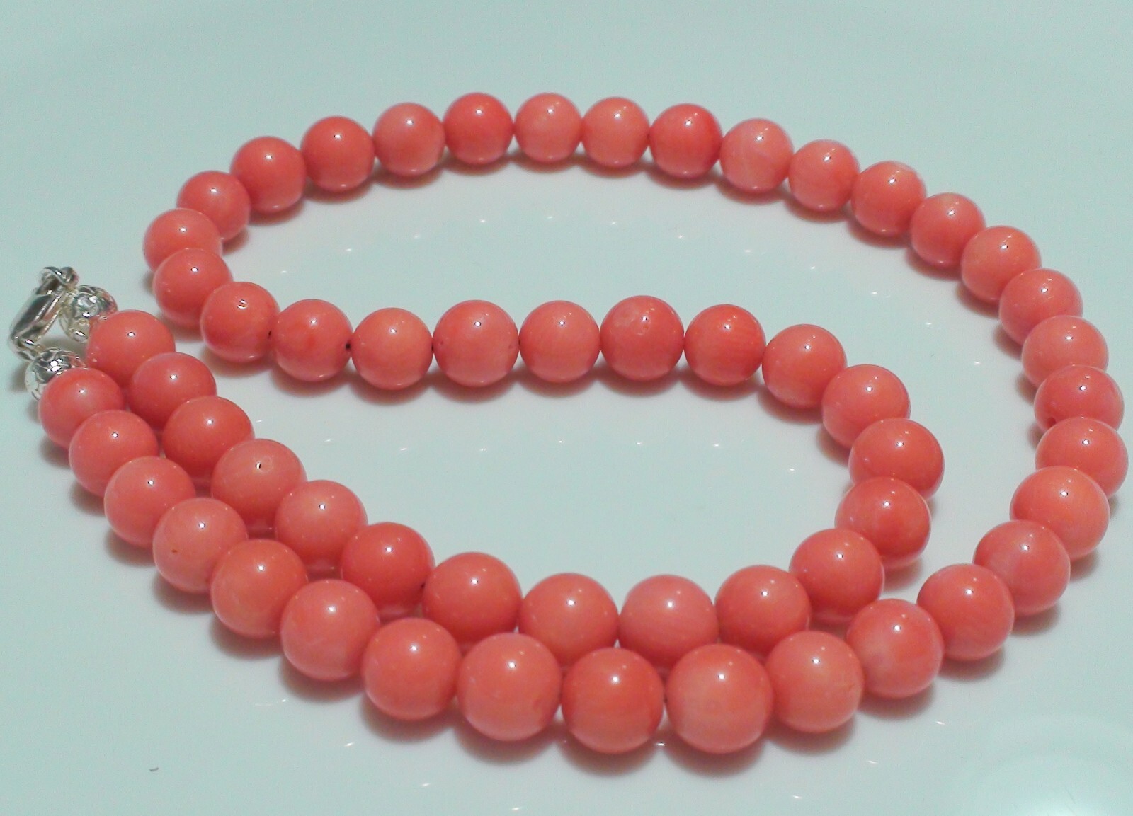 VINTAGE! 213.25ct 100% NATURAL PINK SALMON JAPANESE MOMO CORAL 925 SILVER CLASP