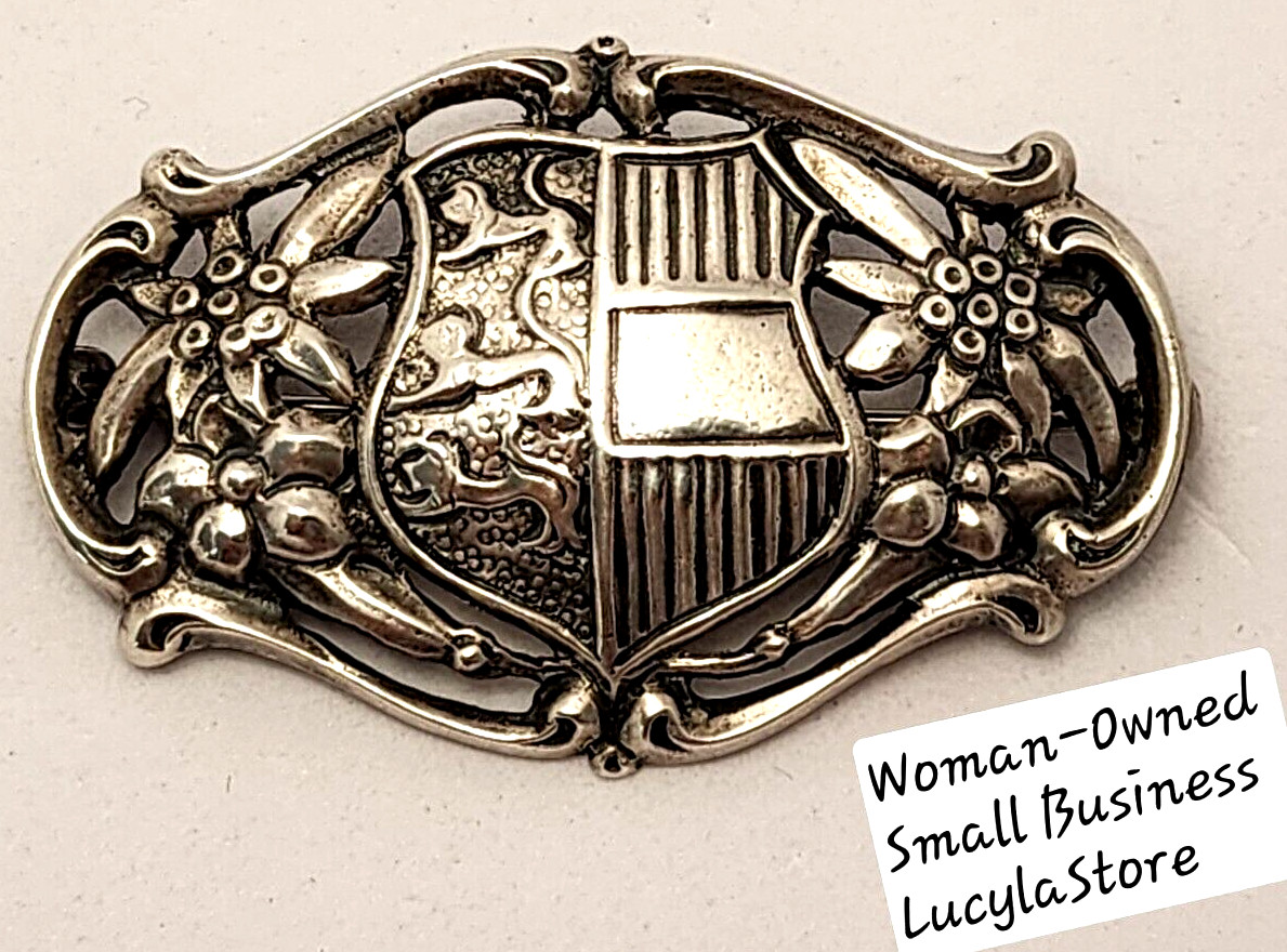 1.7″ Vintage Sterling Silver Austrian Coat of Arms Post War 1950’s Brooch Pin