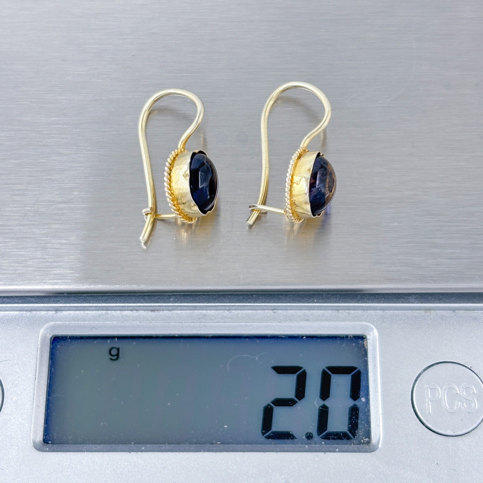 Vintage Gold-Tone Sterling Silver 925 Purple Glass Drop Earrings