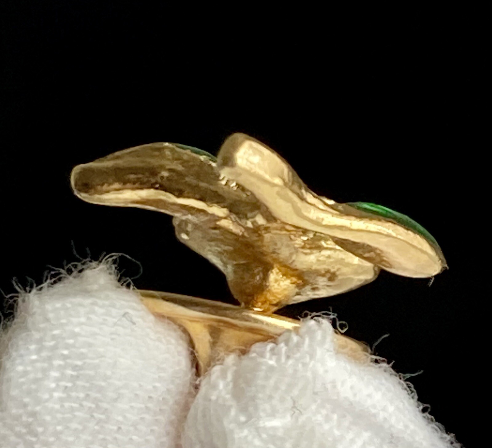 Vintage Rose Flower Lapel Pin Green Enamel Pink Spinel Gem Gold Tone 3/4in 3.3g