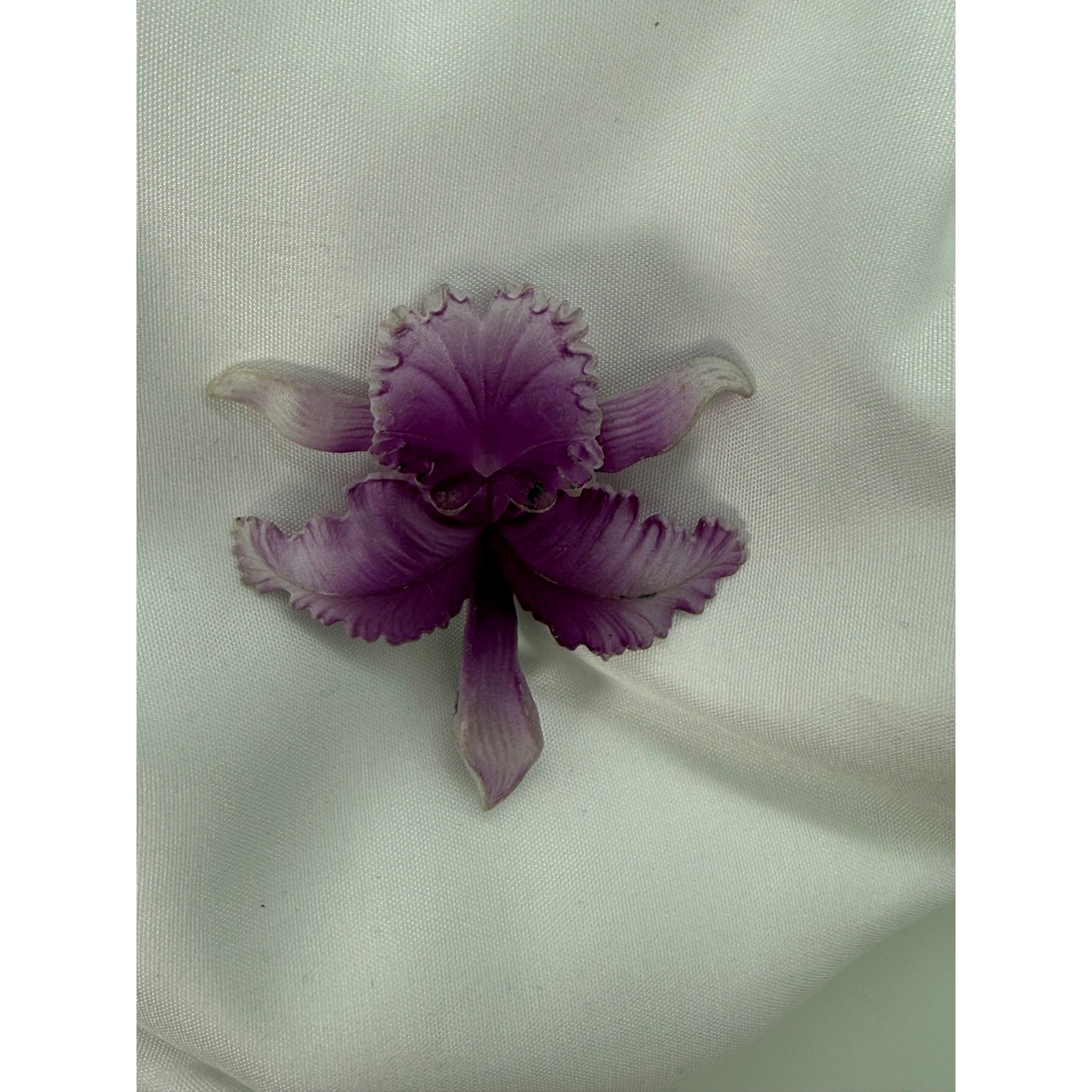 Vintage West Germany Purple Orchid Flower Brooch Celluloid Plastic Floral Pin