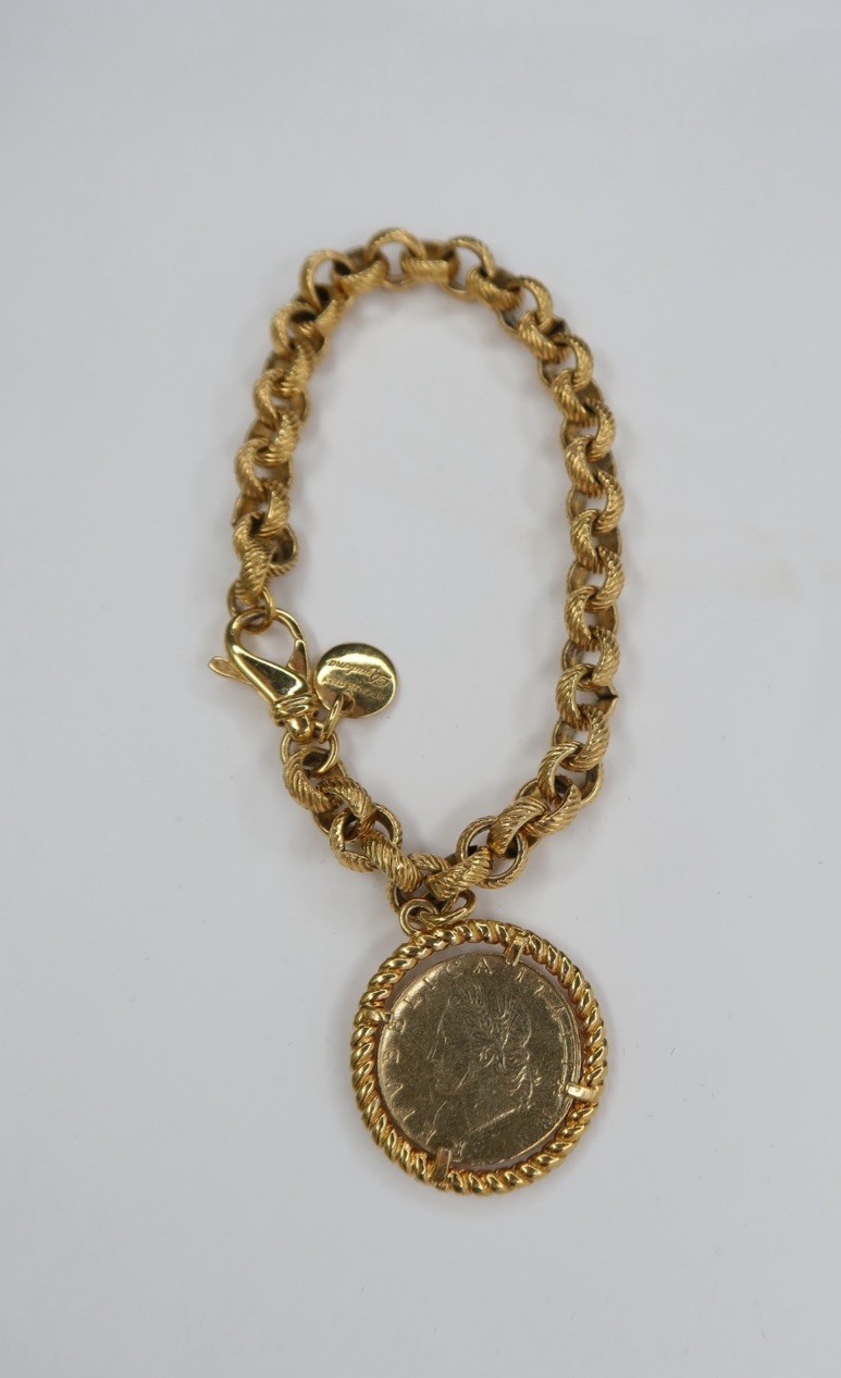 Vintage Dyadema Bronze Italy Gold Euro Coin Bracelet Gold Tone Vintage Jewelry