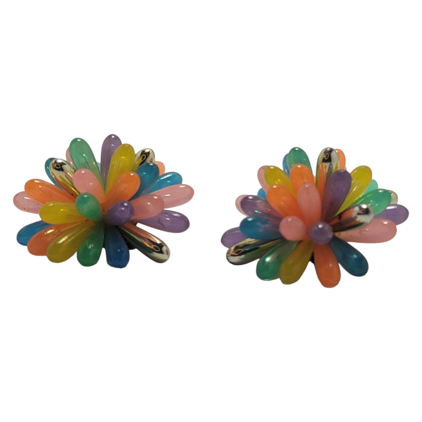 Vintage Starburst Multi Color Pastels Earrings Clip On Soft Acrylic