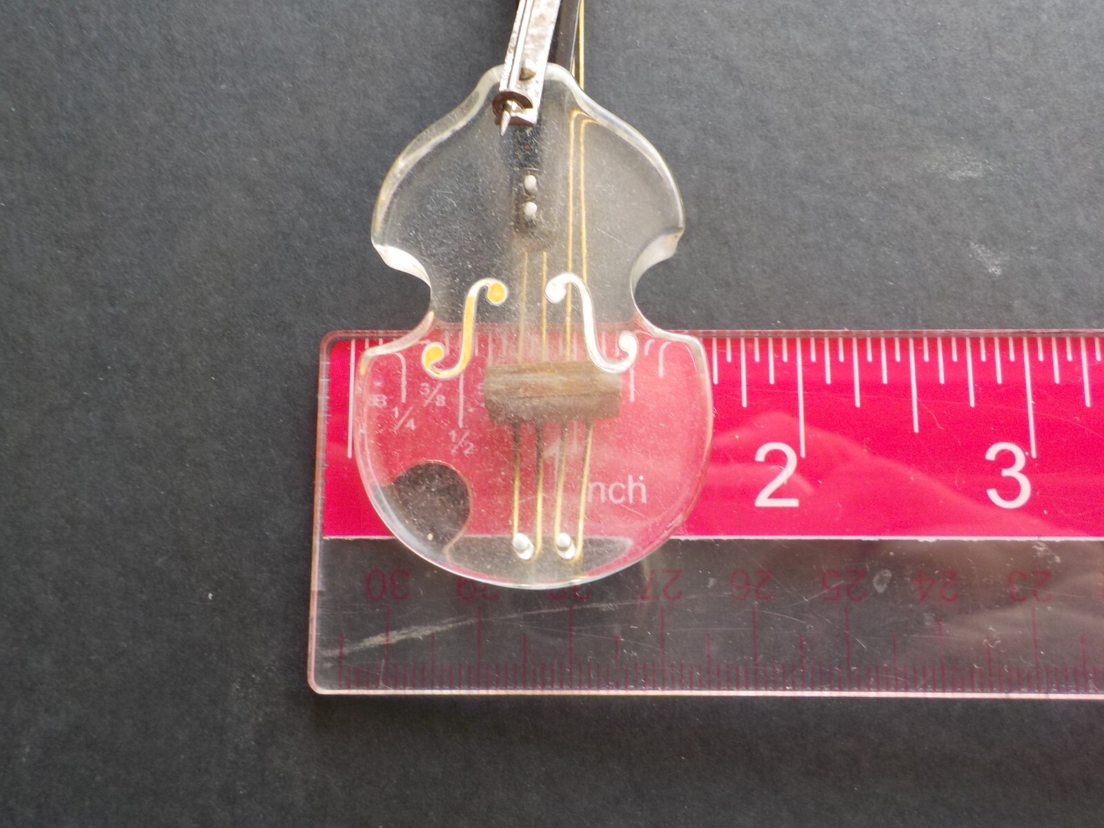 Vintage Black & Clear Lucite & Wood Fiddle or Violin Pin Brooch