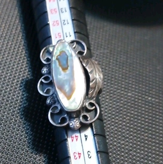 Vintage Abalone 925 Sterling Silver Ring Size 4.25″ Mexico