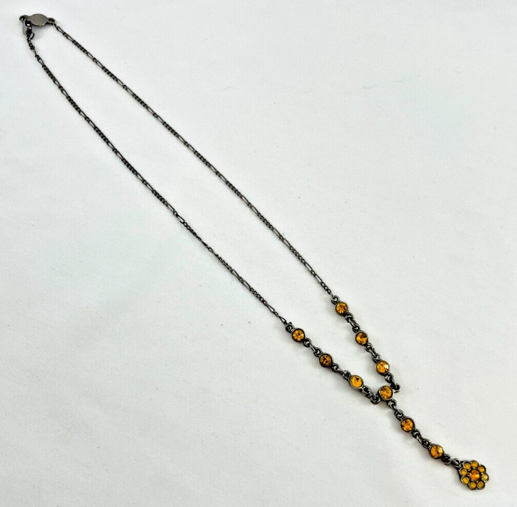 Champagne Gold Crystal Floral Y Drop Necklace Austrian Crystal USA