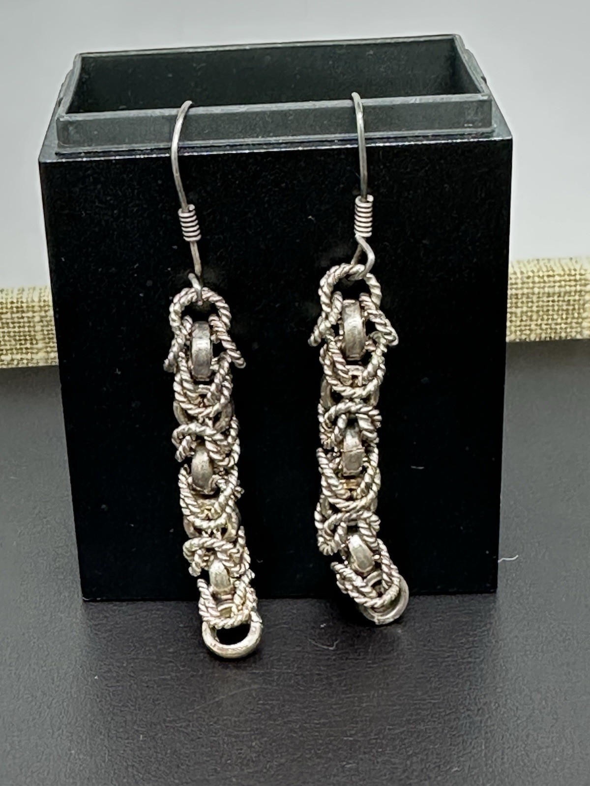 Vintage Rope Chain Dangle Earrings 925 Sterling Silver Jewelry