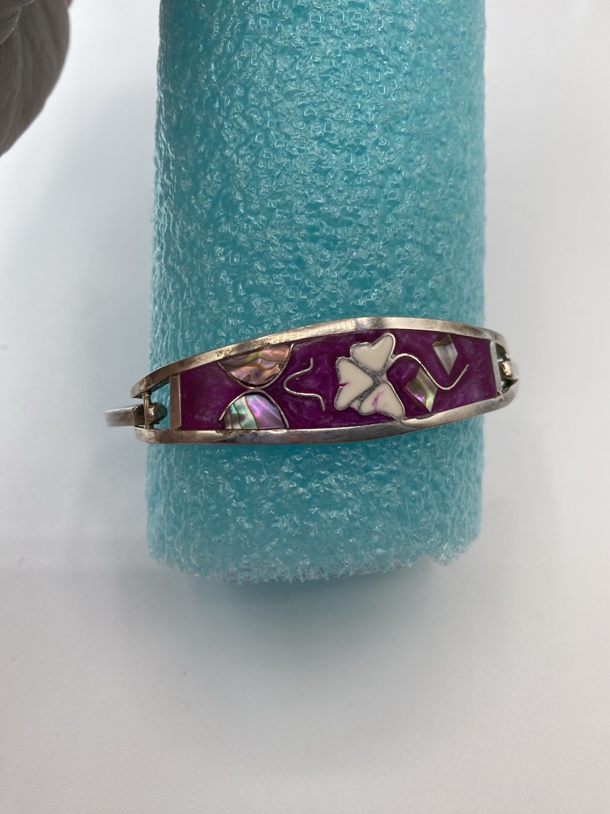 Pick (1)Mexico Silver Abalone Inlay Tension Cuff Bracelet-Black,Purple, or Pink