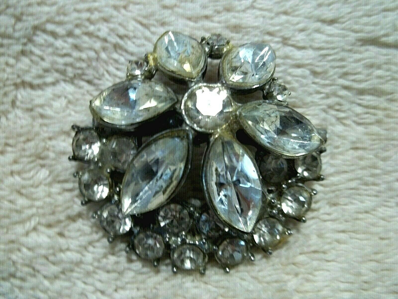 Vintage Crystal & Acrylic Faceted Stone Pin, Flower Design, Nicely Detailed
