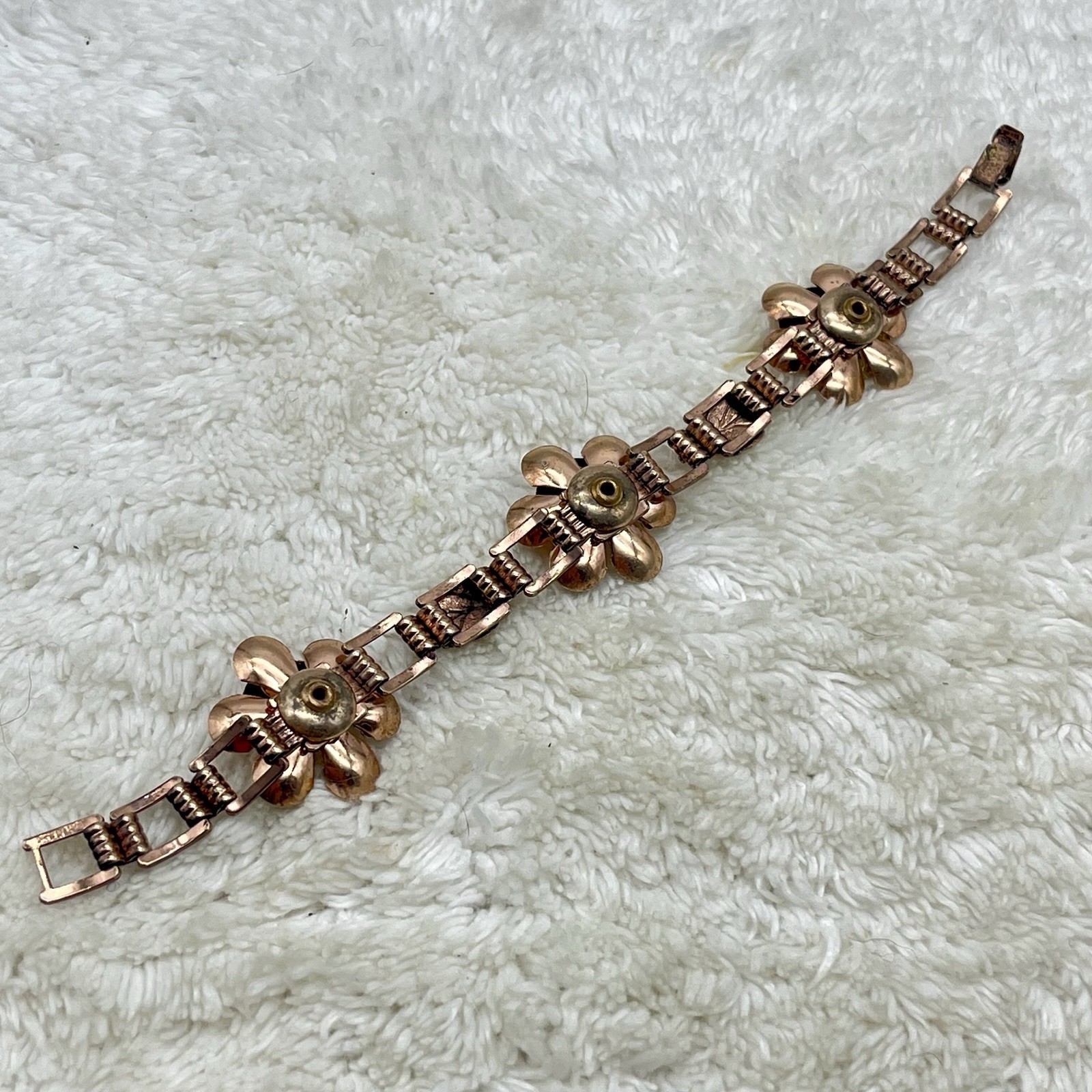 Vintage Sterling Silver Bracelet Raised Flower Bloom Gold Wash Fits 6.75″ Wrist