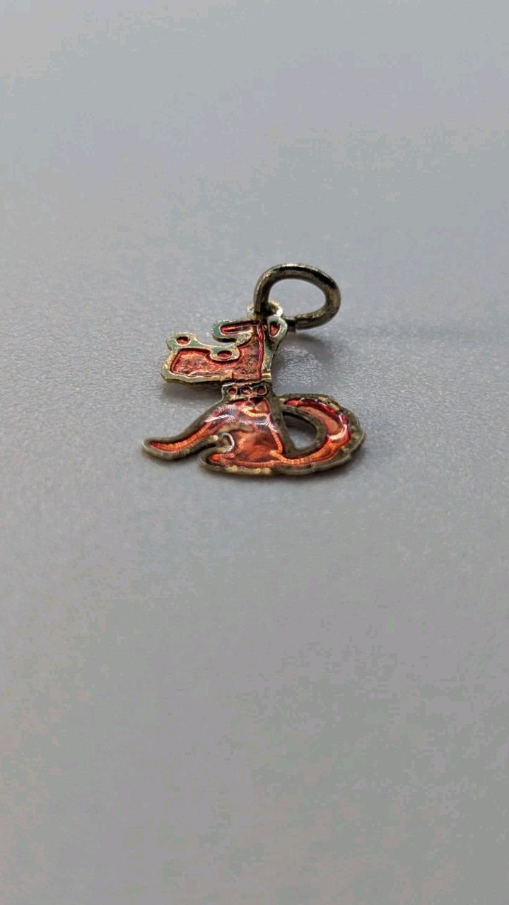 RARE Antique Art Deco Dainty Scottie Terrier Dog Enamel Pendant Gold/Red Signed