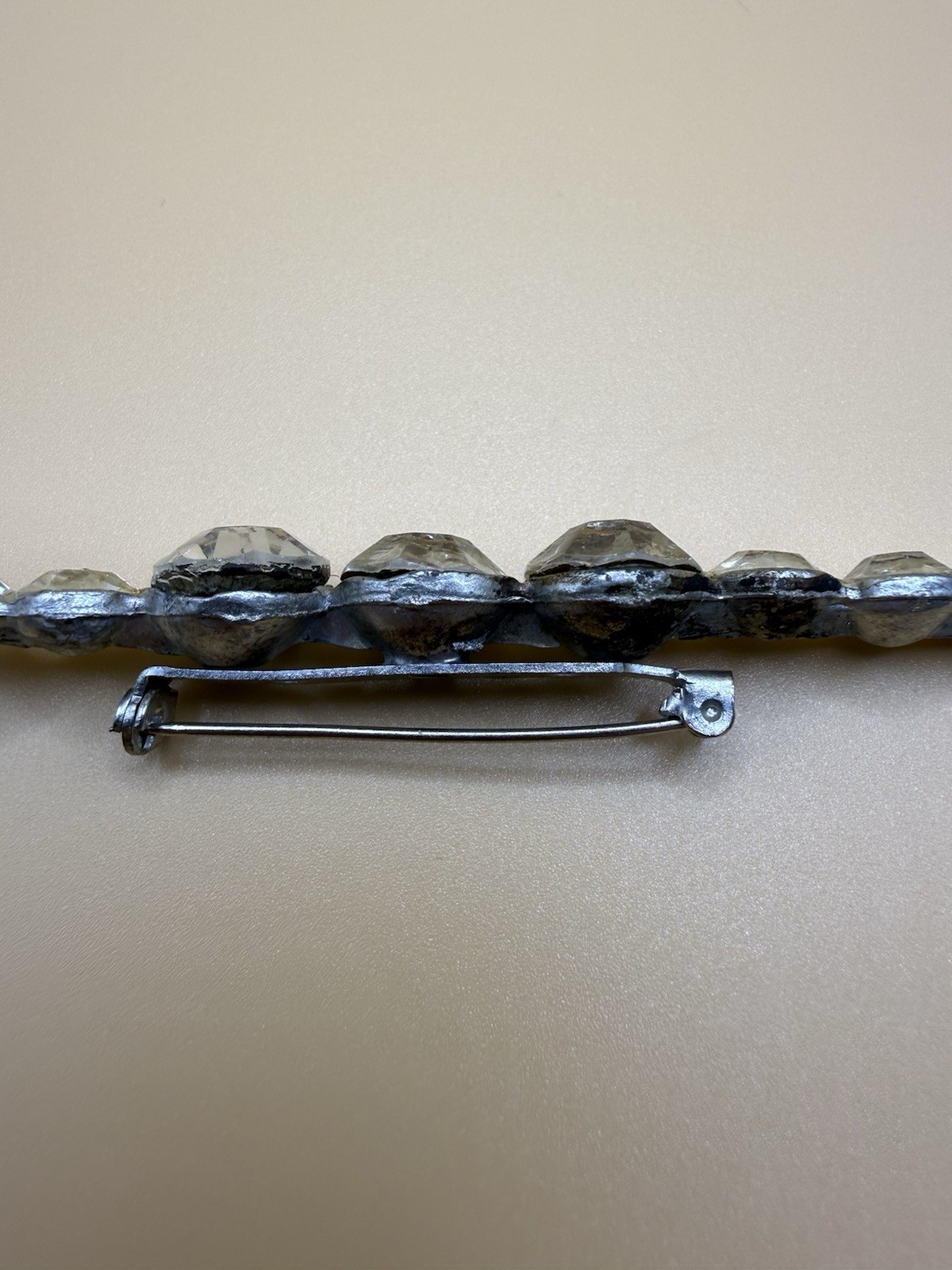Vintage Brooch Pin Bar Style With 13 Clear Rhinestones