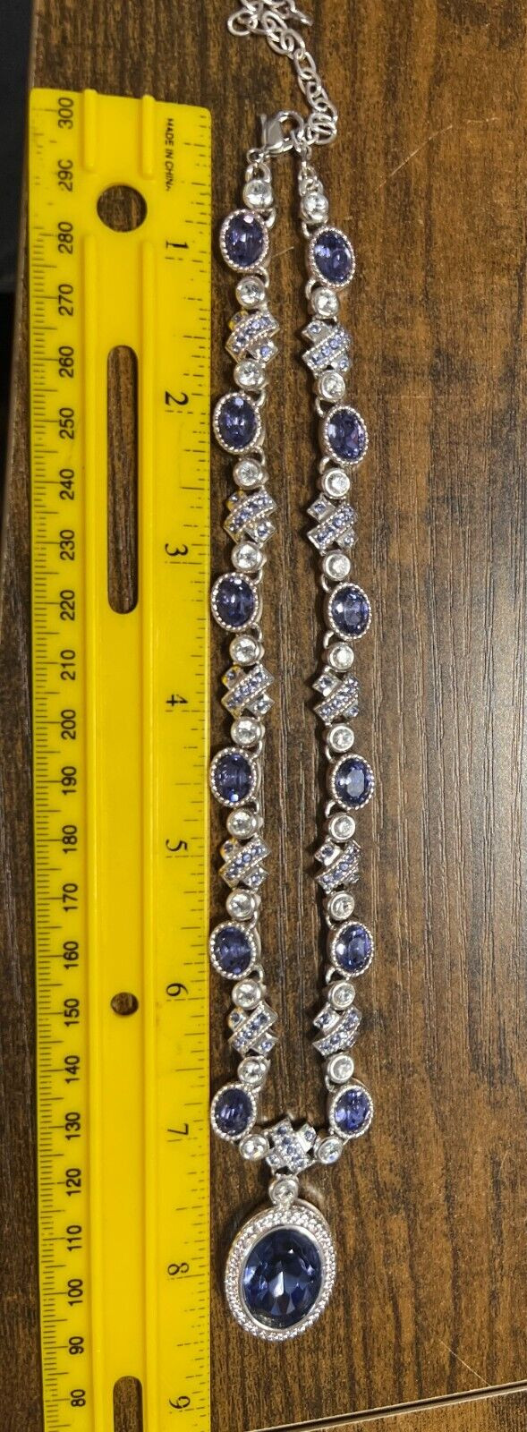 VTG Monet 15-17″ Statement Necklace Lavender & Clear Rhinestones, Velvet Case VG