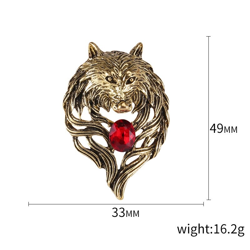Retro Domineering Wolf Head Brooch Men Coat Suit Animal Pin Brooches Accessories