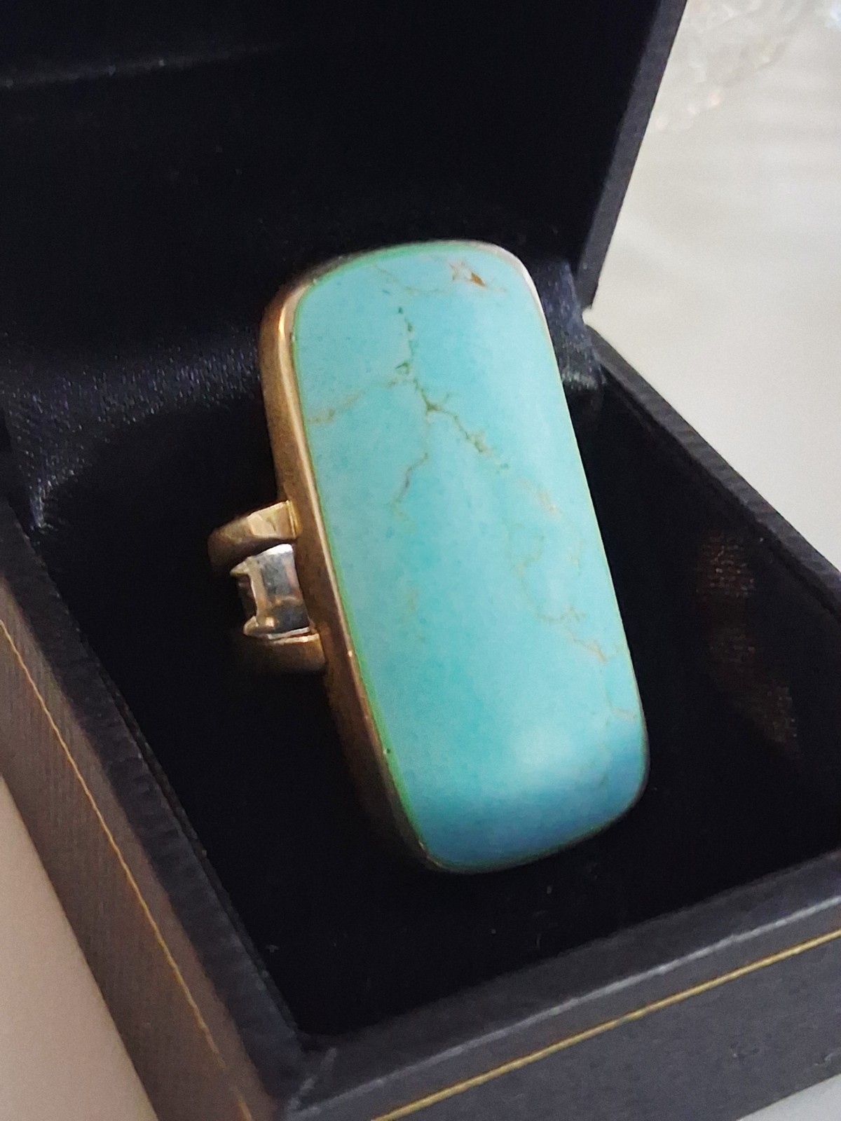 ATI Annika Witt Mexico Turquoise Large Statement Ring Size 8.75 Sterling Silver