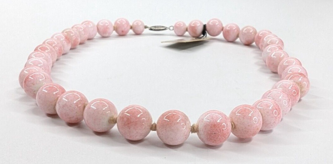 VTG Speckled Pink Handmade in USA Porcelain Stone Beaded 16″ Choker Necklace
