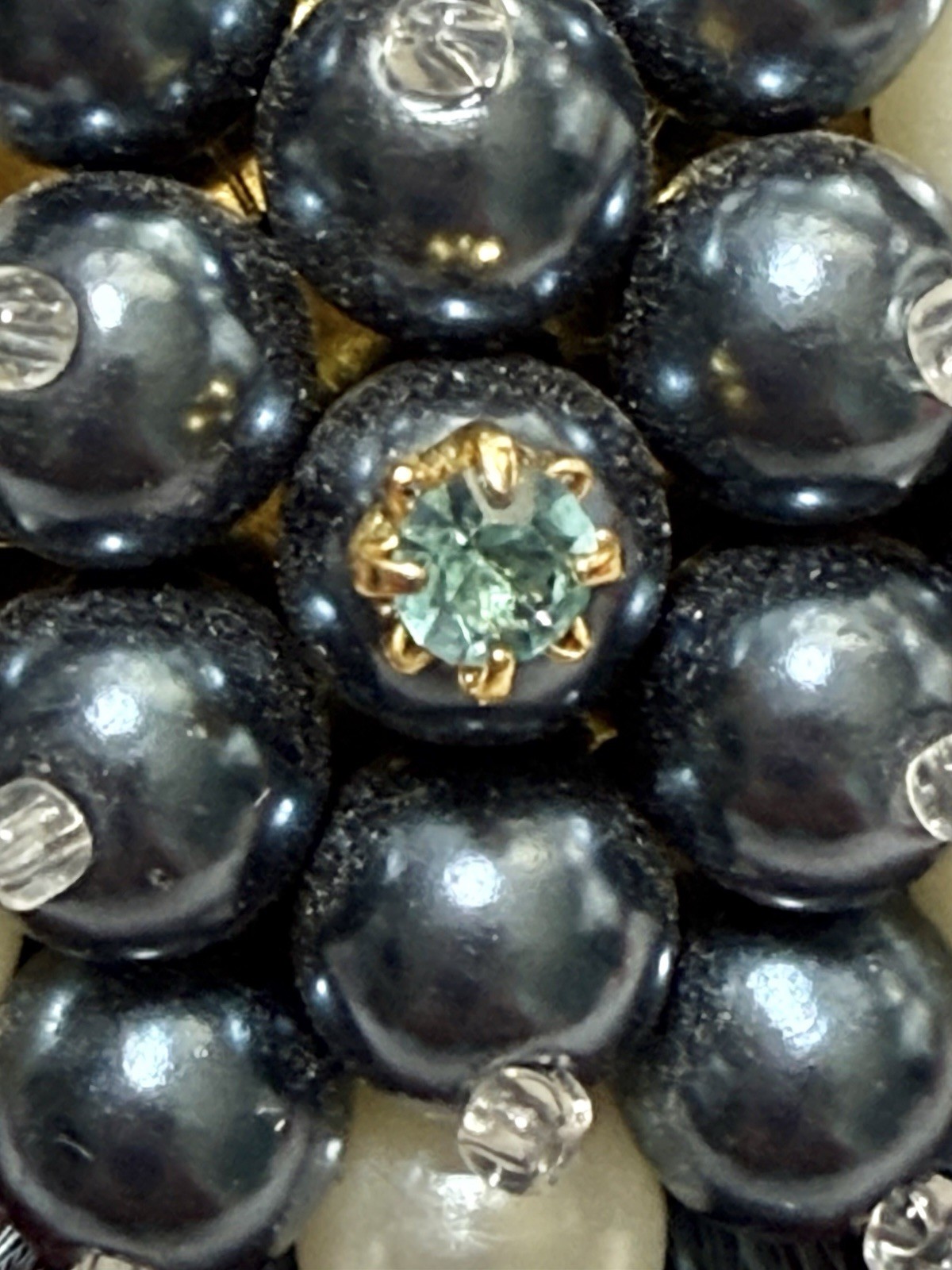 Faux FUR Red & Blue W/Glass Pearls & Rhinestone 3” Brooch/Hair Clip