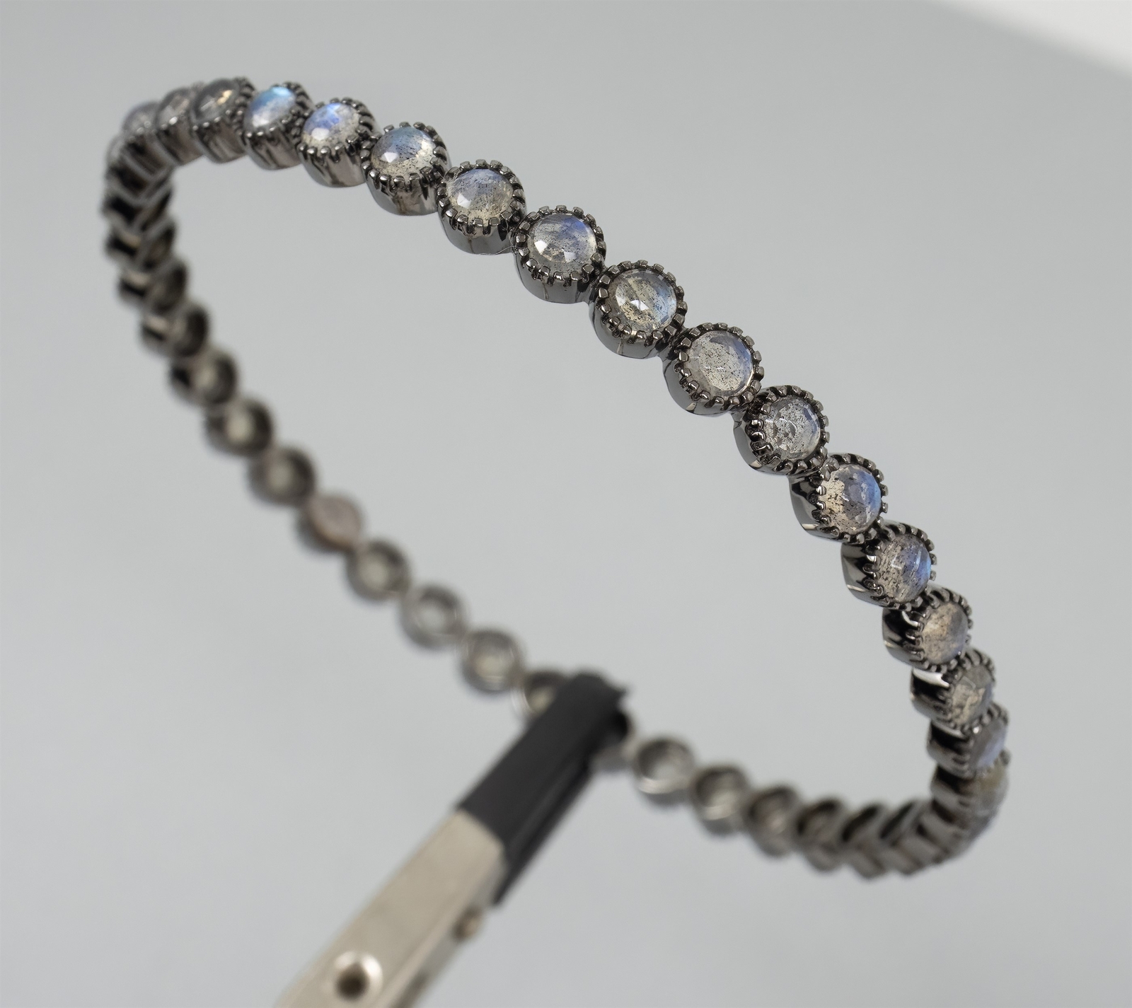 8.1″ HSN Rarities Labradorite Bangle BlackRhodium Sterling Silver Bracelet 15.9g