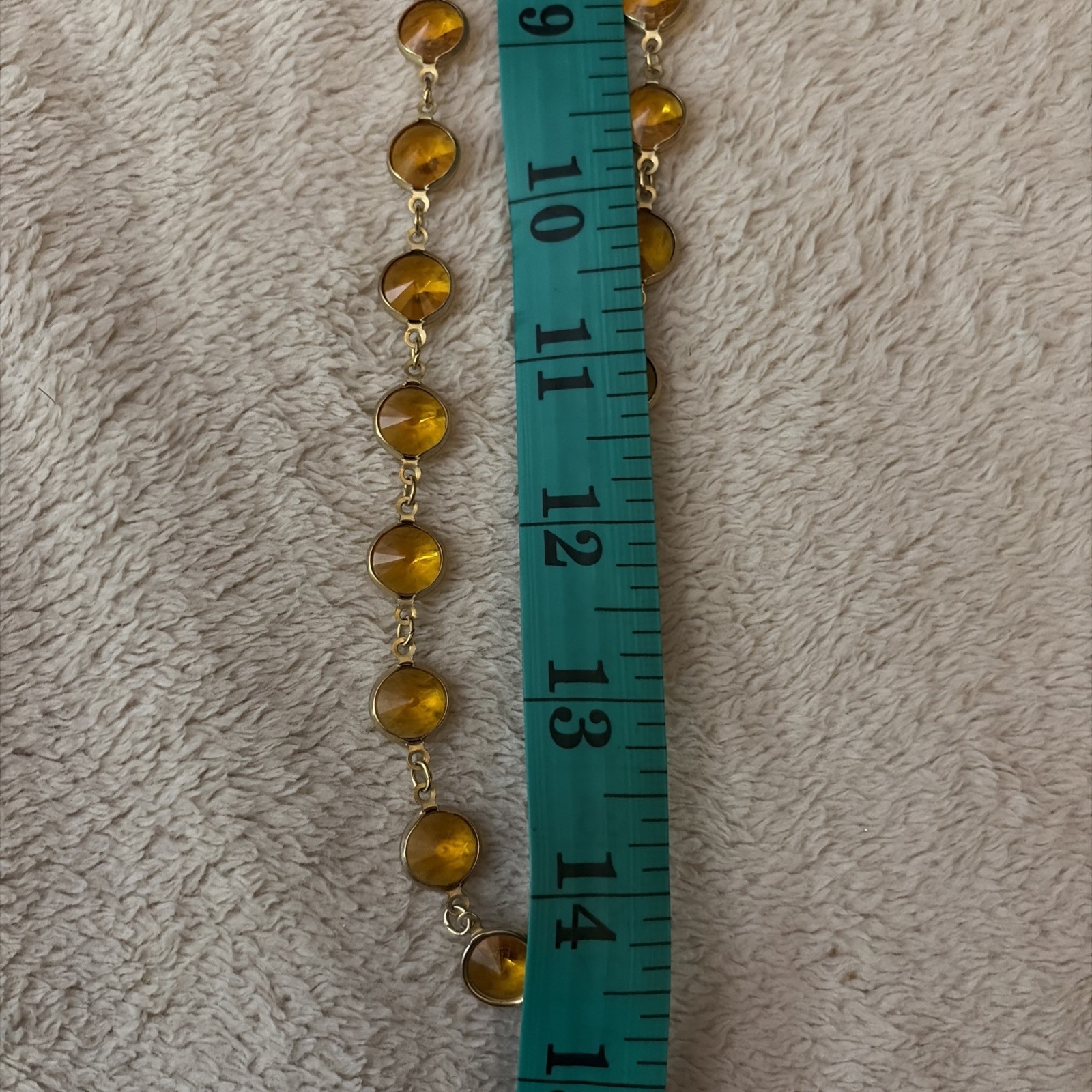 Bezel Set Amber Honey Crystal Gold Tone Necklace