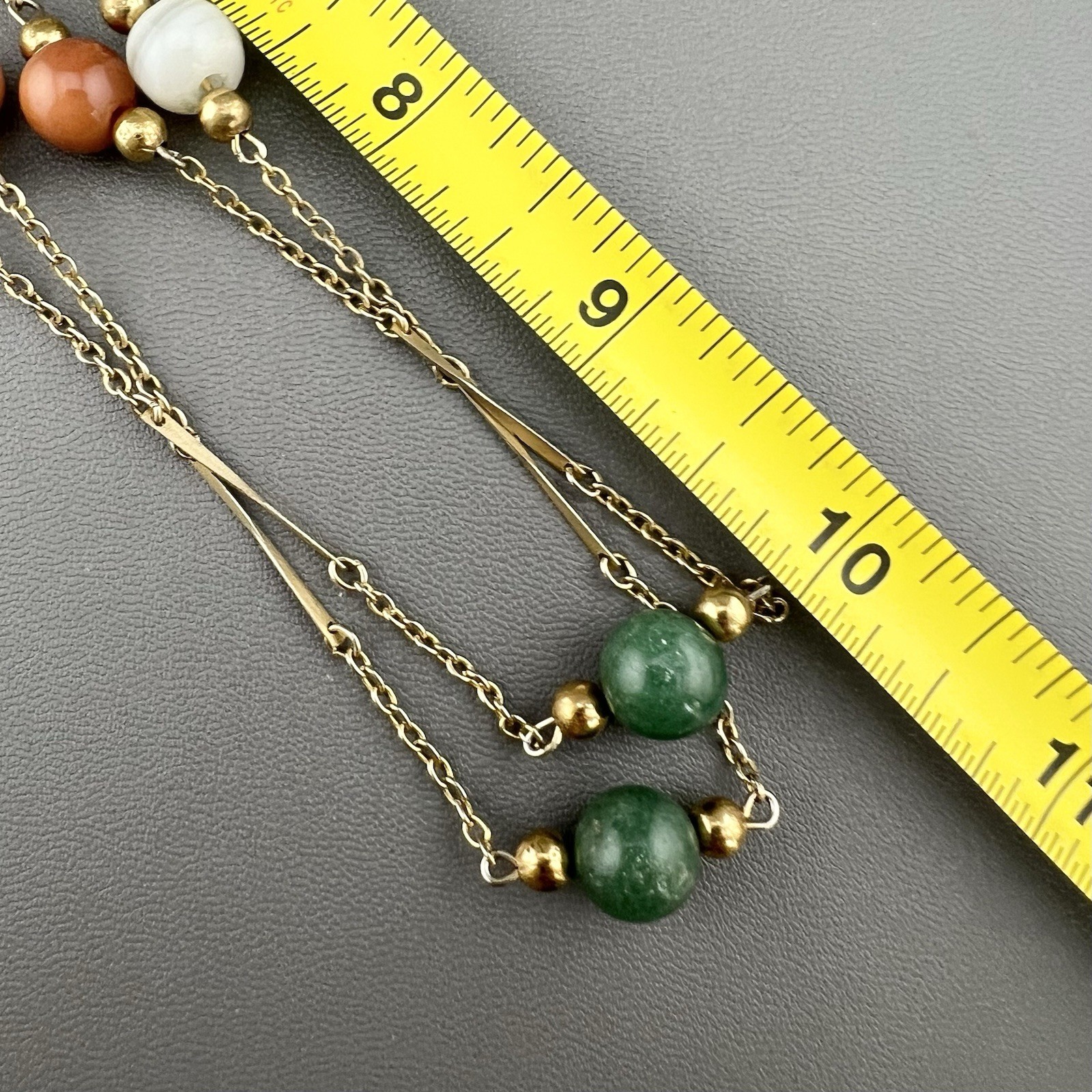 Vintage Jolaine Necklace Gemstone Bar Link Chain Gold Tone Signed Opera 40”