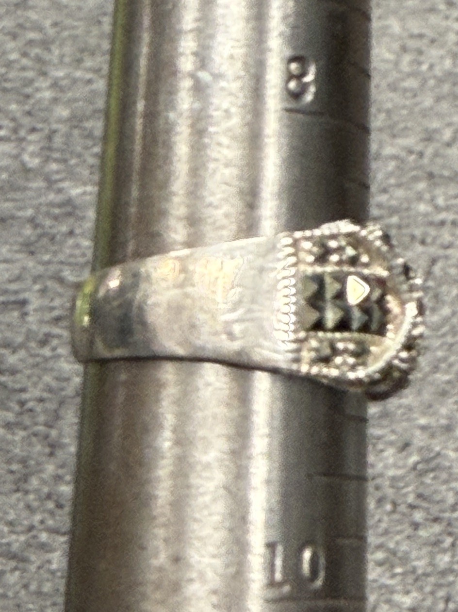 Vintage CW STERLING SILVER & MARCASITE Ring 925 Silver 5.4g size 9