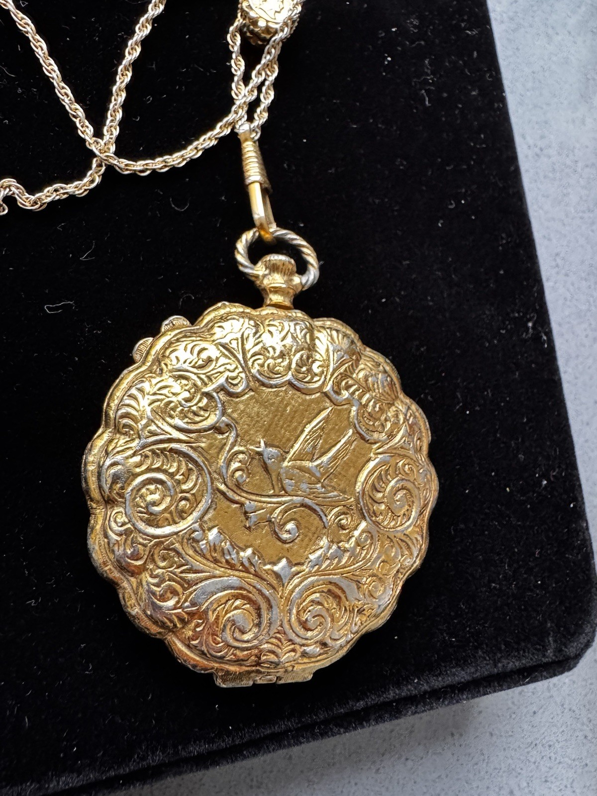 Borage Gold Tone Round Locket Pendant Necklace On Long Chain