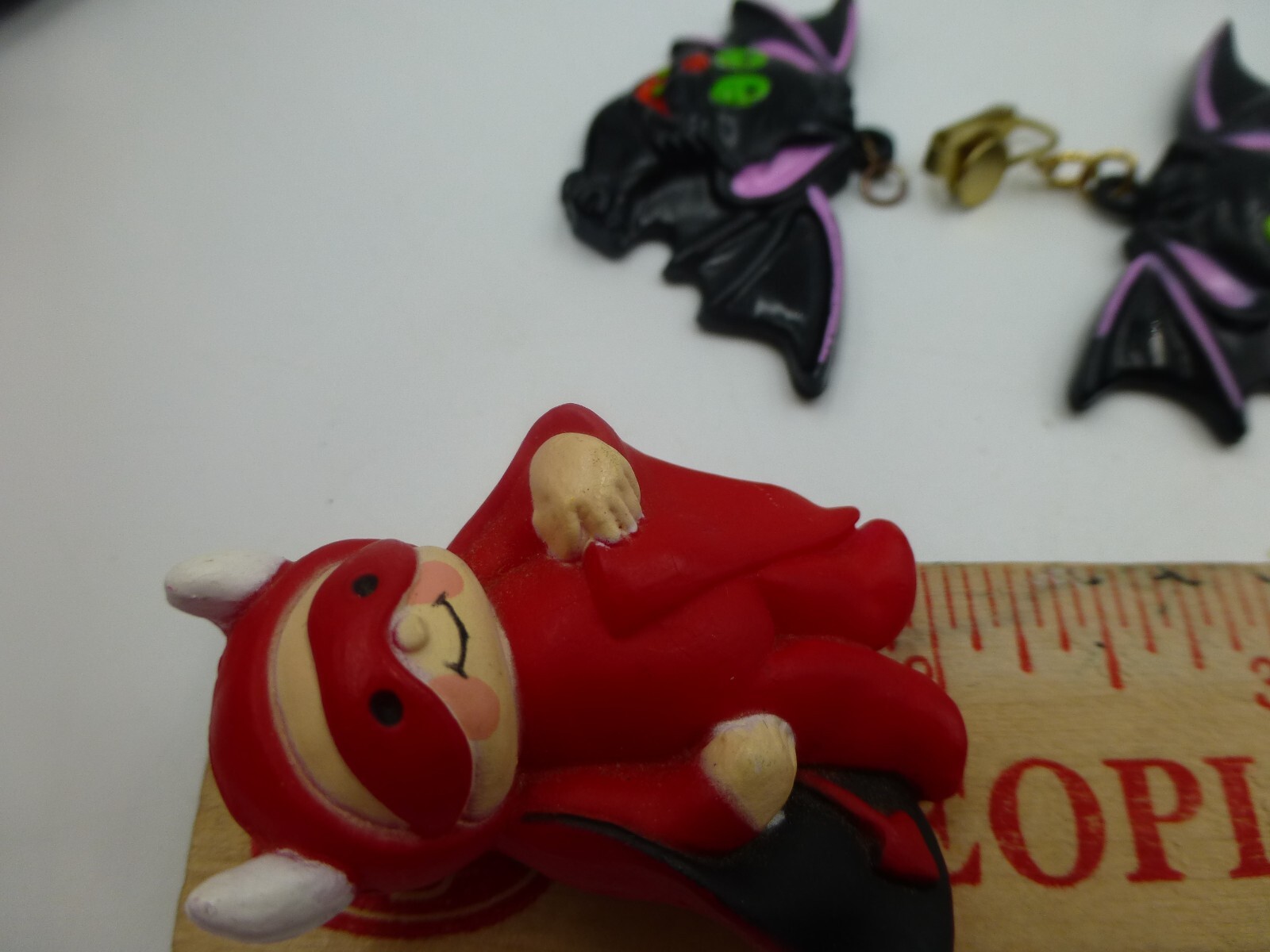 Fun World Div, S Lehman, Cute Devil Pin + Bat Earrings