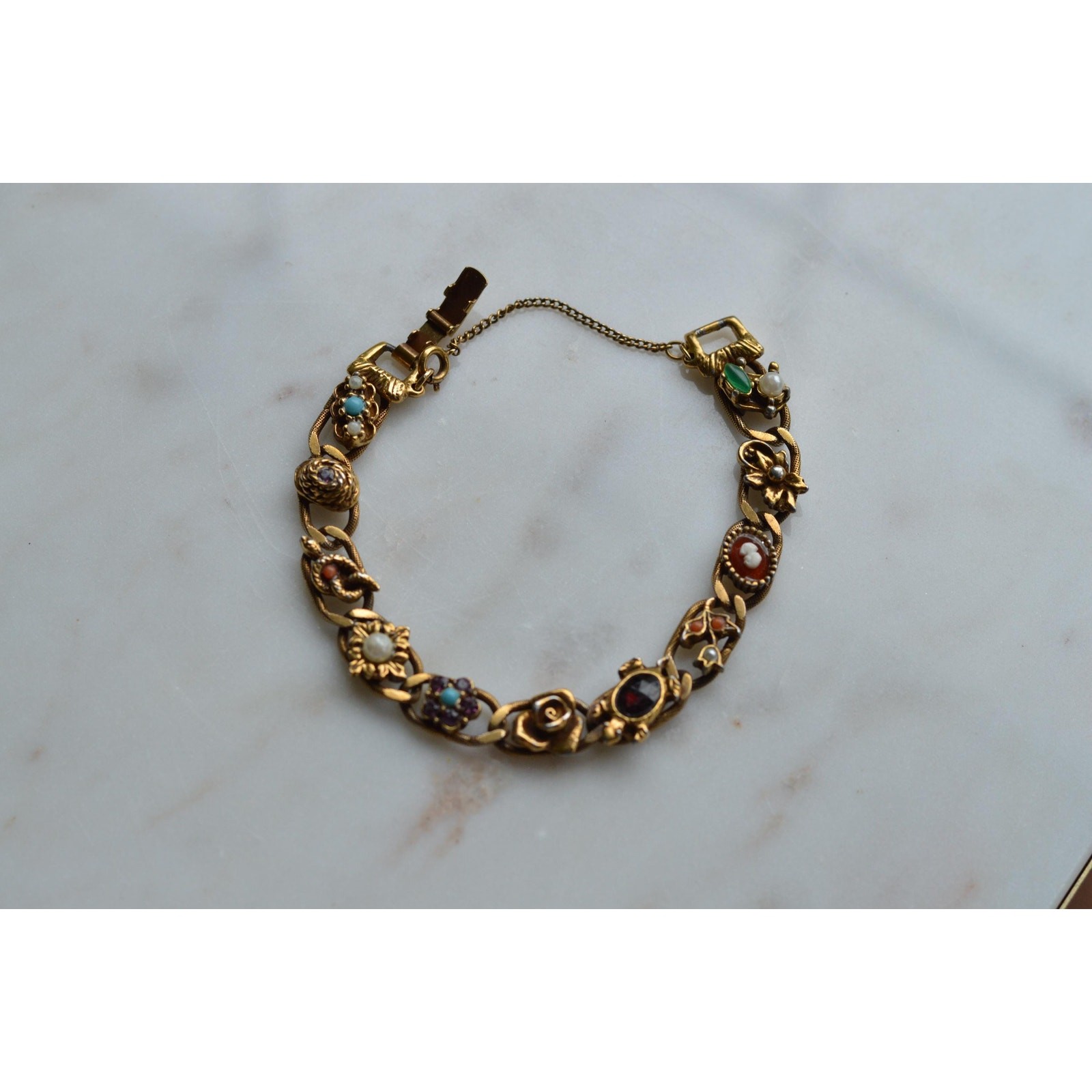 Vintage Signed Goldette N.Y. Victorian Revival Slide Bracelet