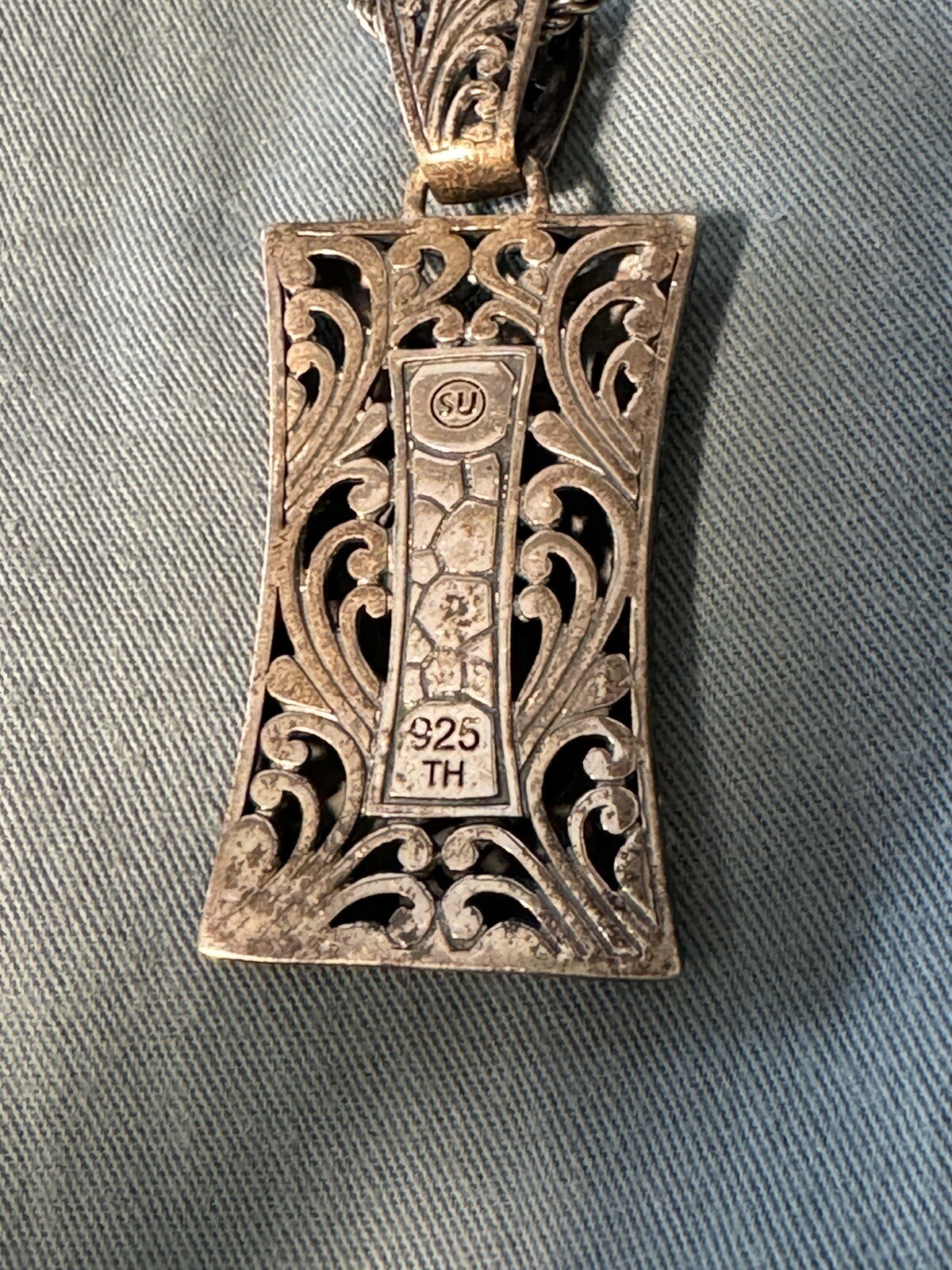 Art Nouveau Necklace 925 Sterling VTG 3/4 In Bale 17.5 In Drop 1.5 In Pendant