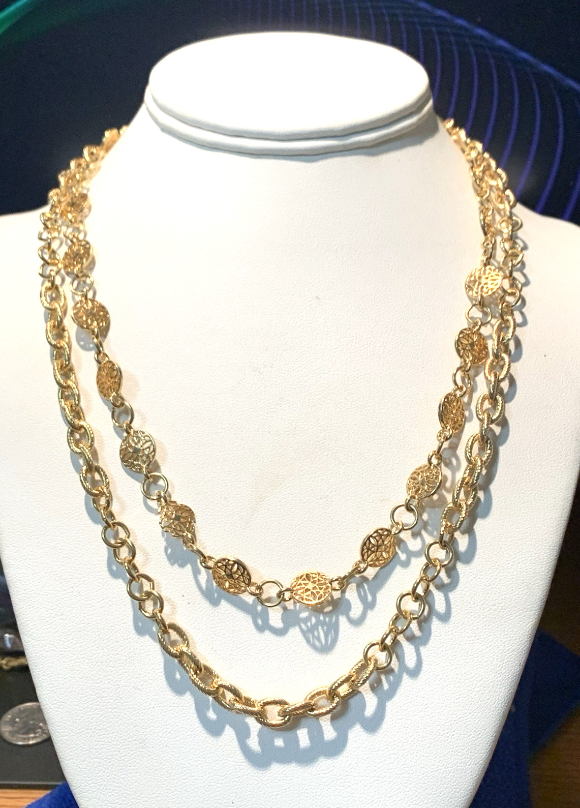 *ESTATE JEWELRY* VTG.MONET DOUBLE STRAND VICTORIAN LINK NECKLACE-18K PLATED-NWOT