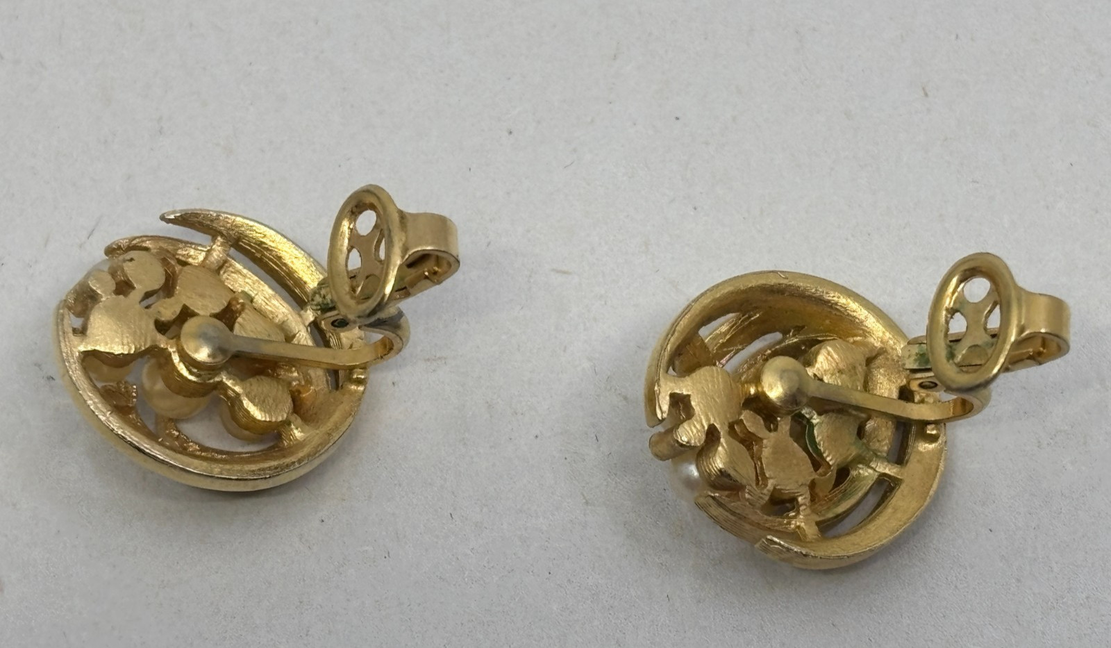 2 Pairs Vintage 1955-1980s TRIFARI Clip On Earrings Gold Tone