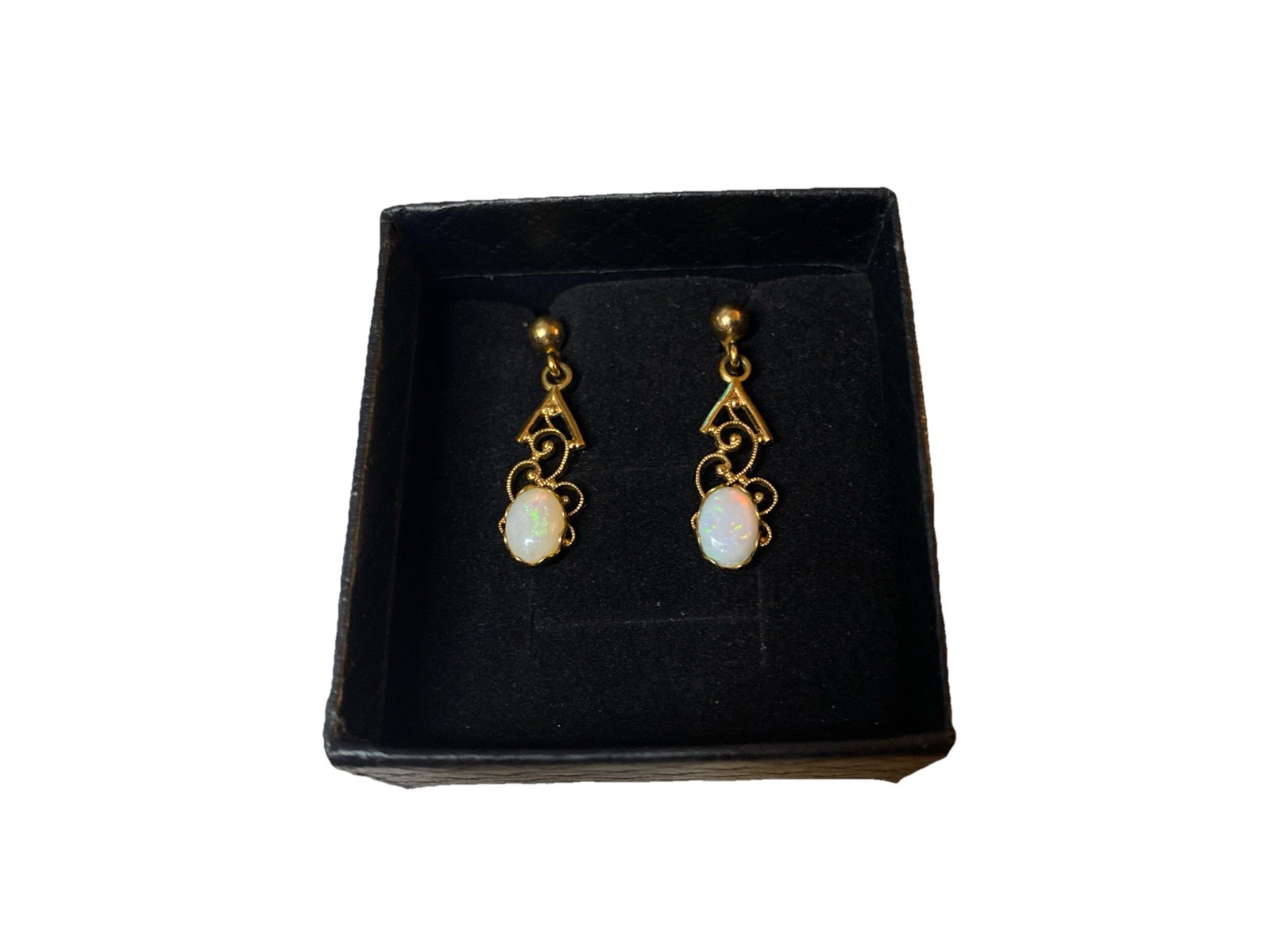 14K Yellow Gold Opal Art Deco Dangle Stud Earrings Vintage 585