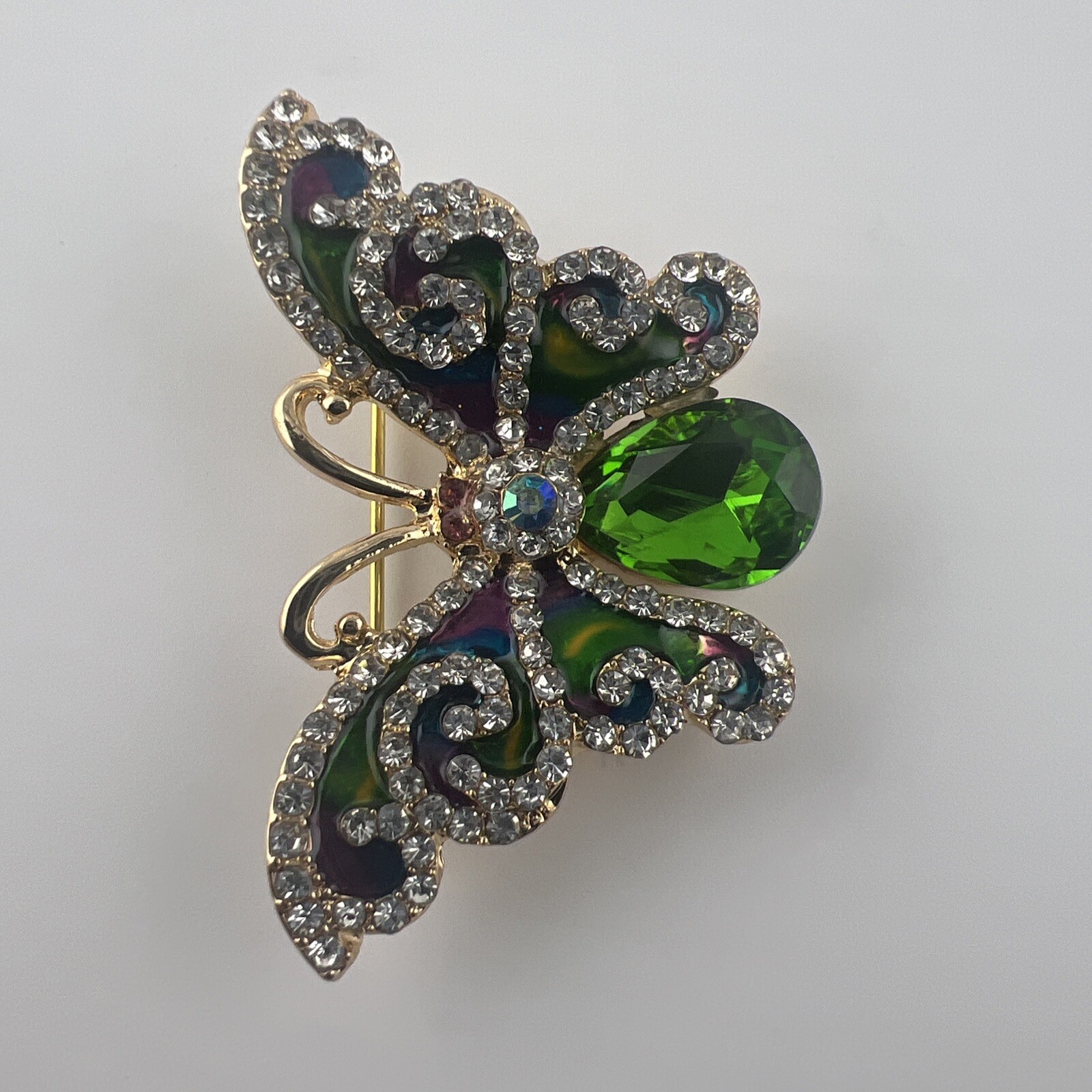 Vintage Green Butterfly, Colorful Butterfly, Butterfly Brooch A-53