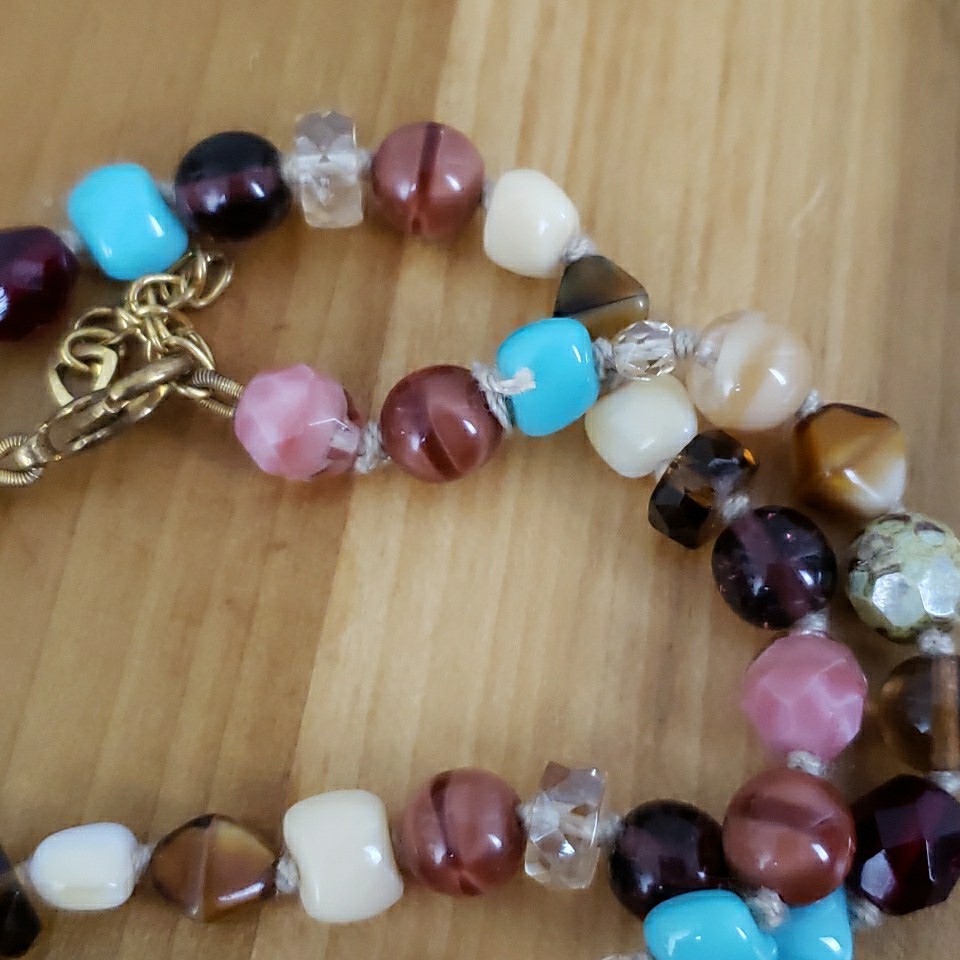 VTG Multi Polished Gemstone Necklace 16.5″ Knotted Faceted Glass Agate