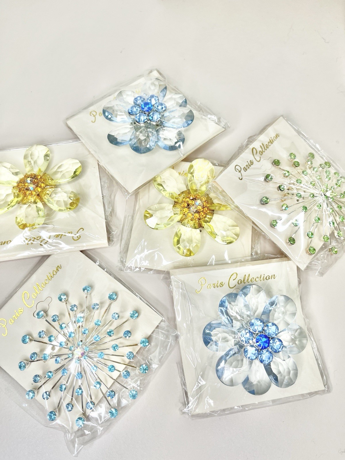 Yellow Crystal Acrylic Flower Brooch Pin Faceted Petals Rhinestone 3D Fashion