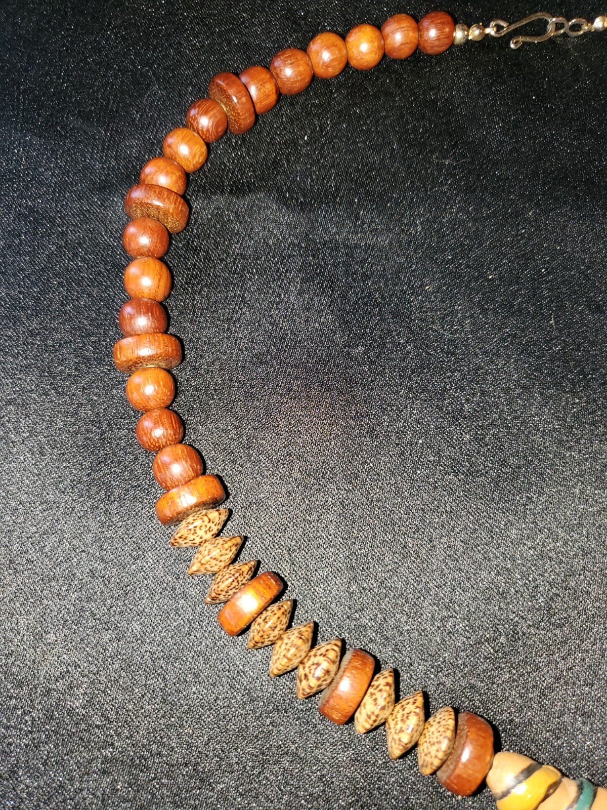 Vintage Southwest Wood and Ceramic Necklace Pendant