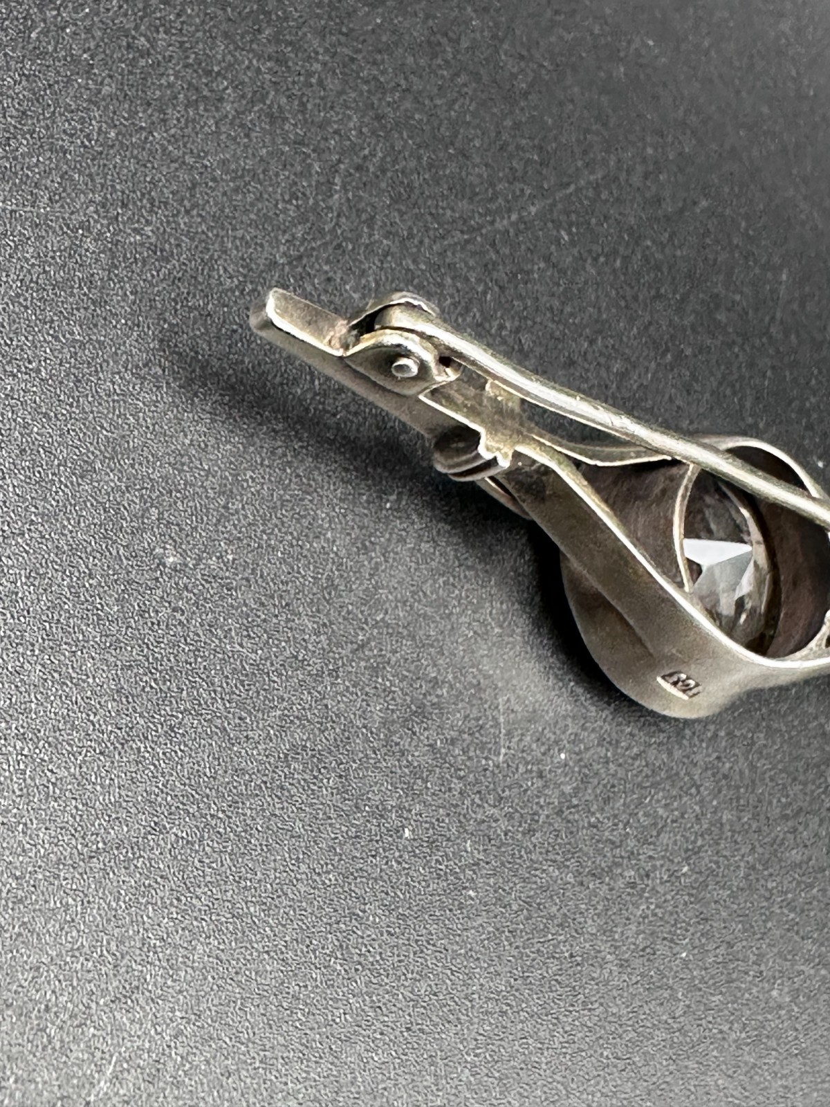 Vintage Russian Sterling Silver Bar Brooch with Clear Faceted Stone – c.1930s